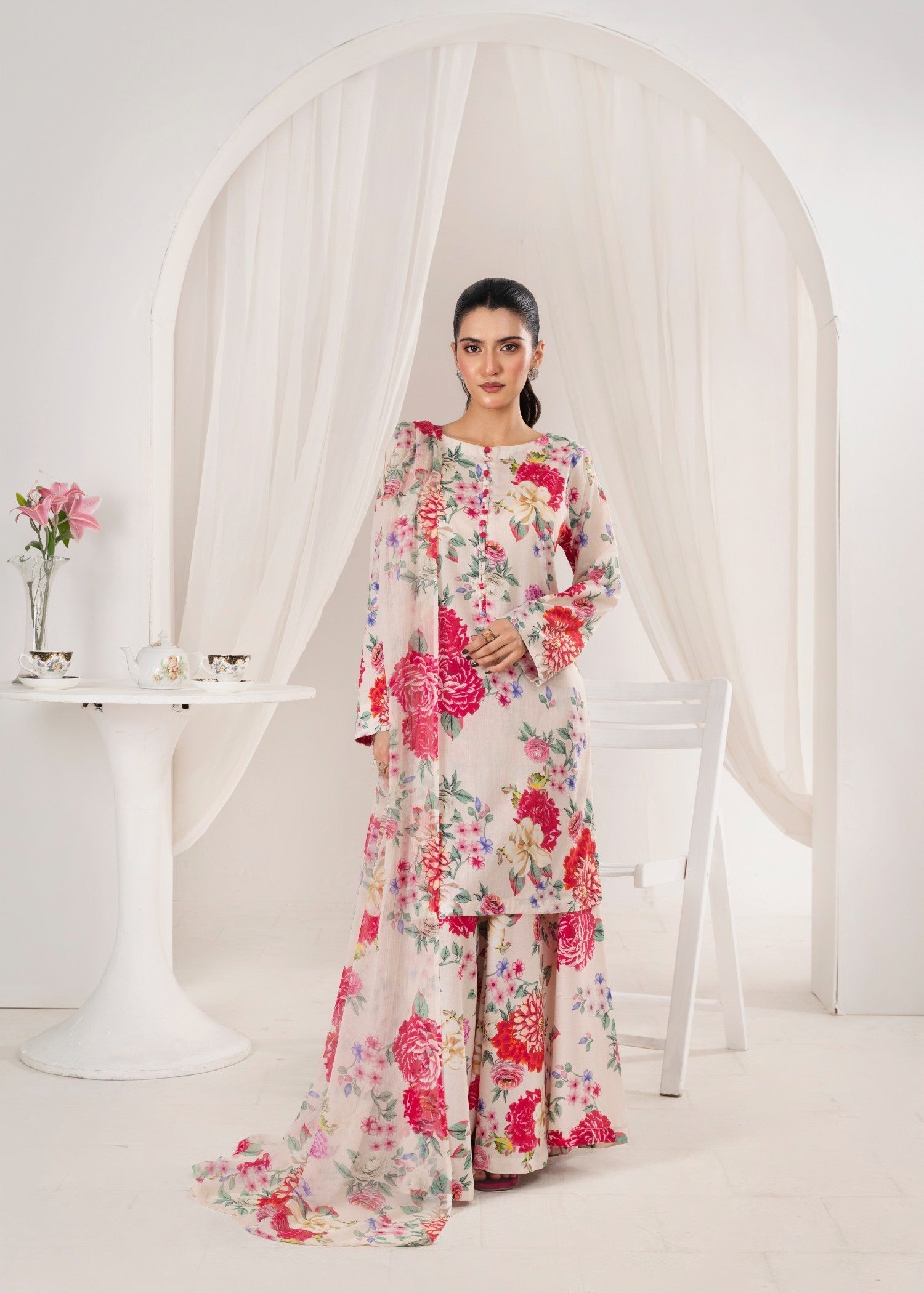 lawn Sharara in Off-white