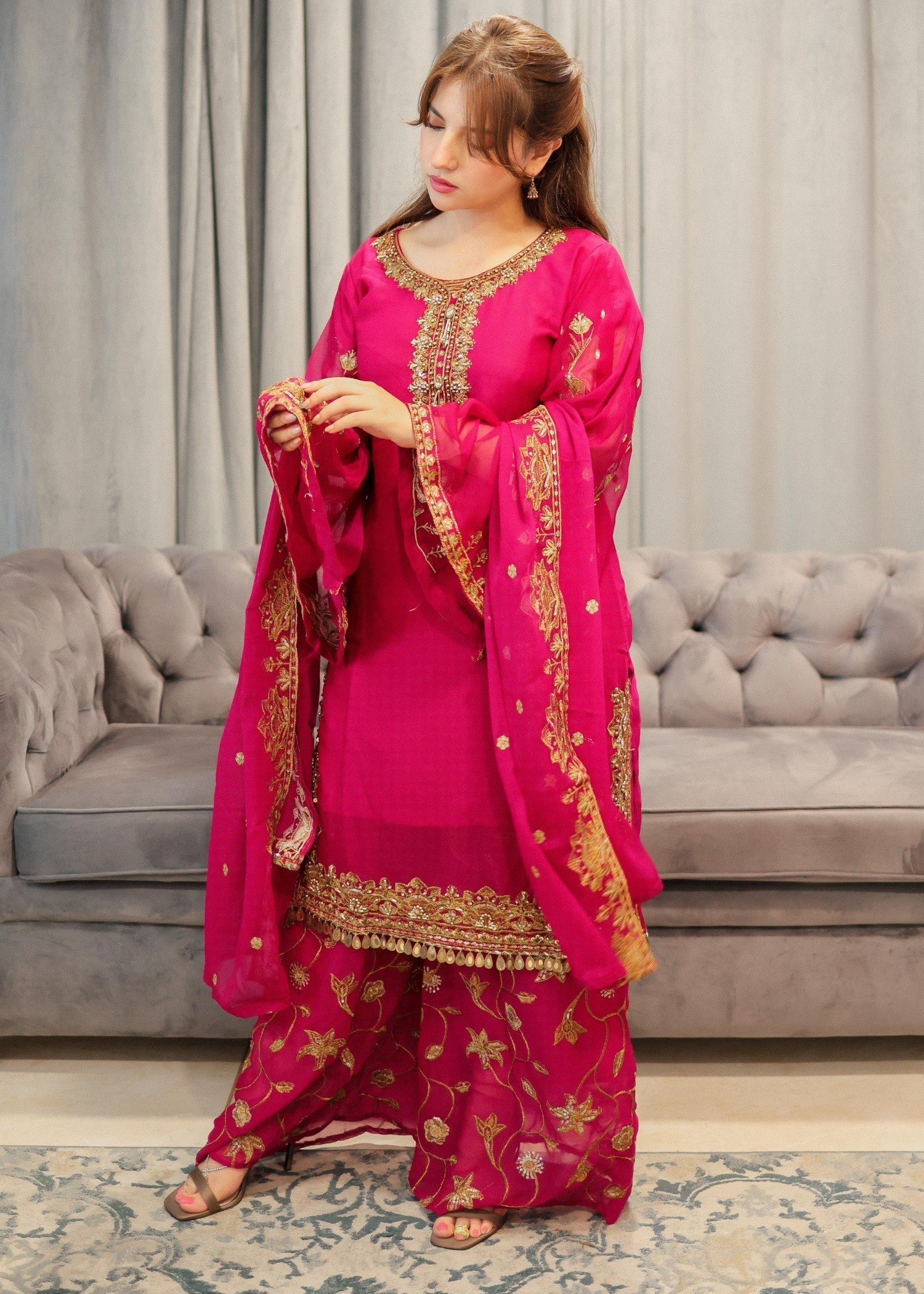 chiffon Kurta Set in Pink