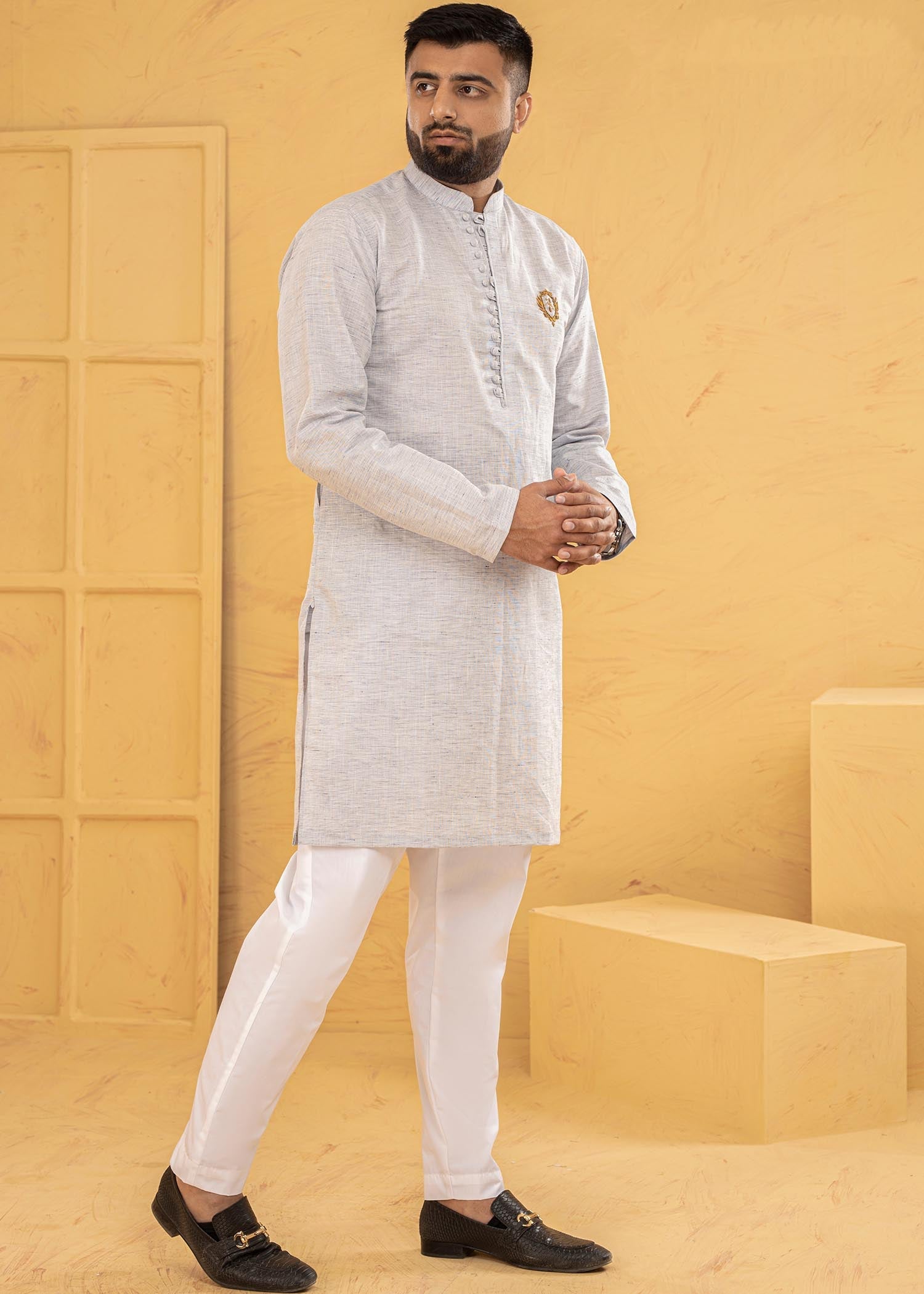 cotton linen Kurta in Ash grey
