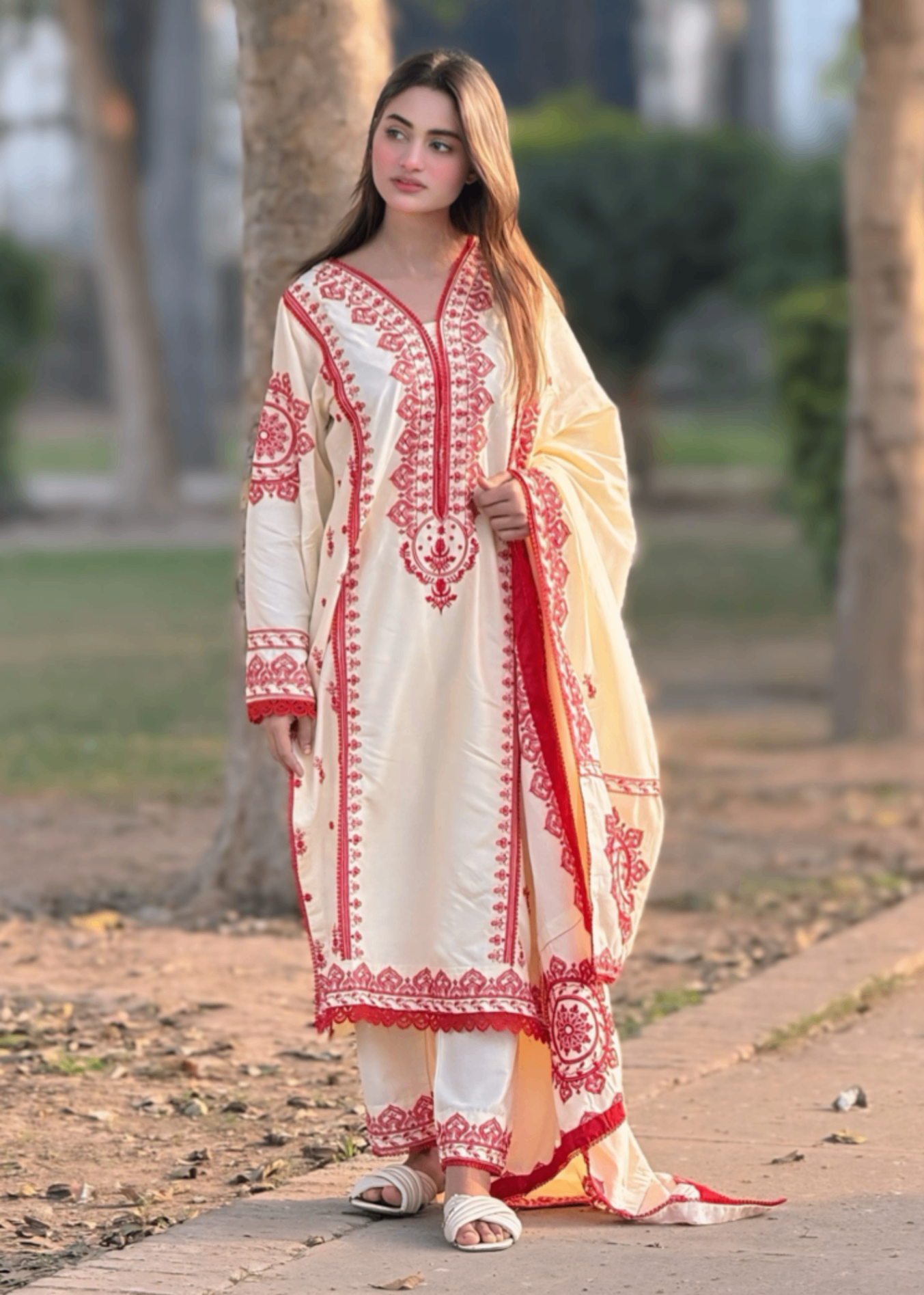 linen Kurta Set in Cream
