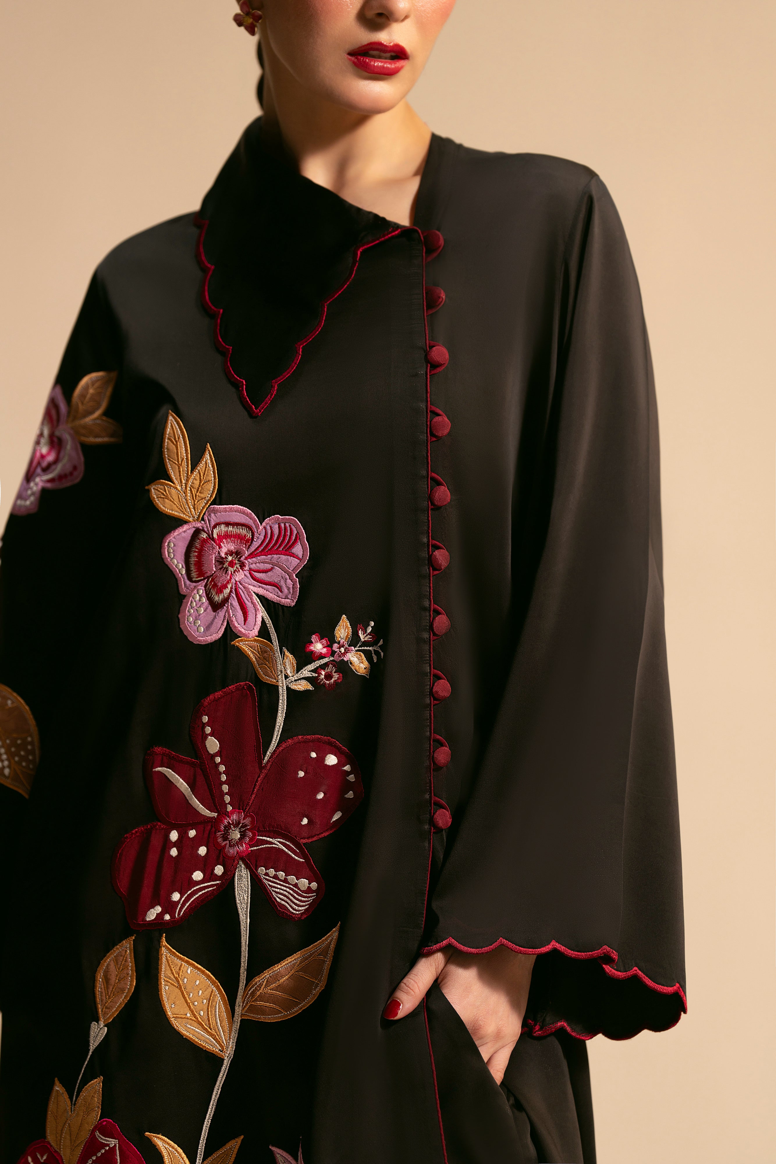 lawn cotton Kaftan in Black