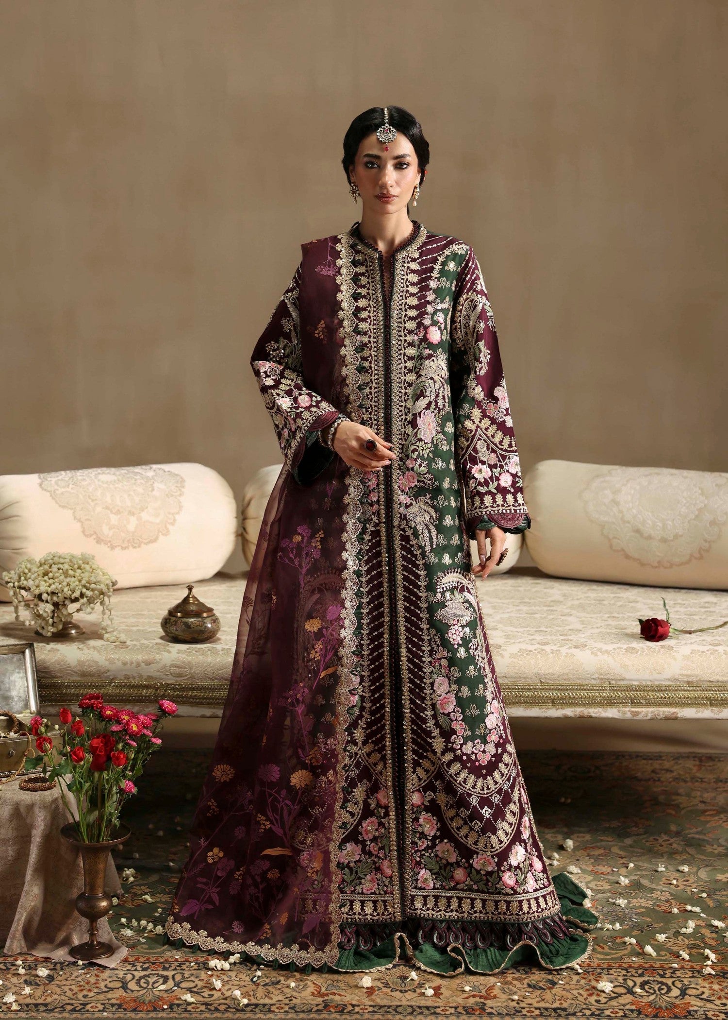 raw silk Sharara in Purple, green