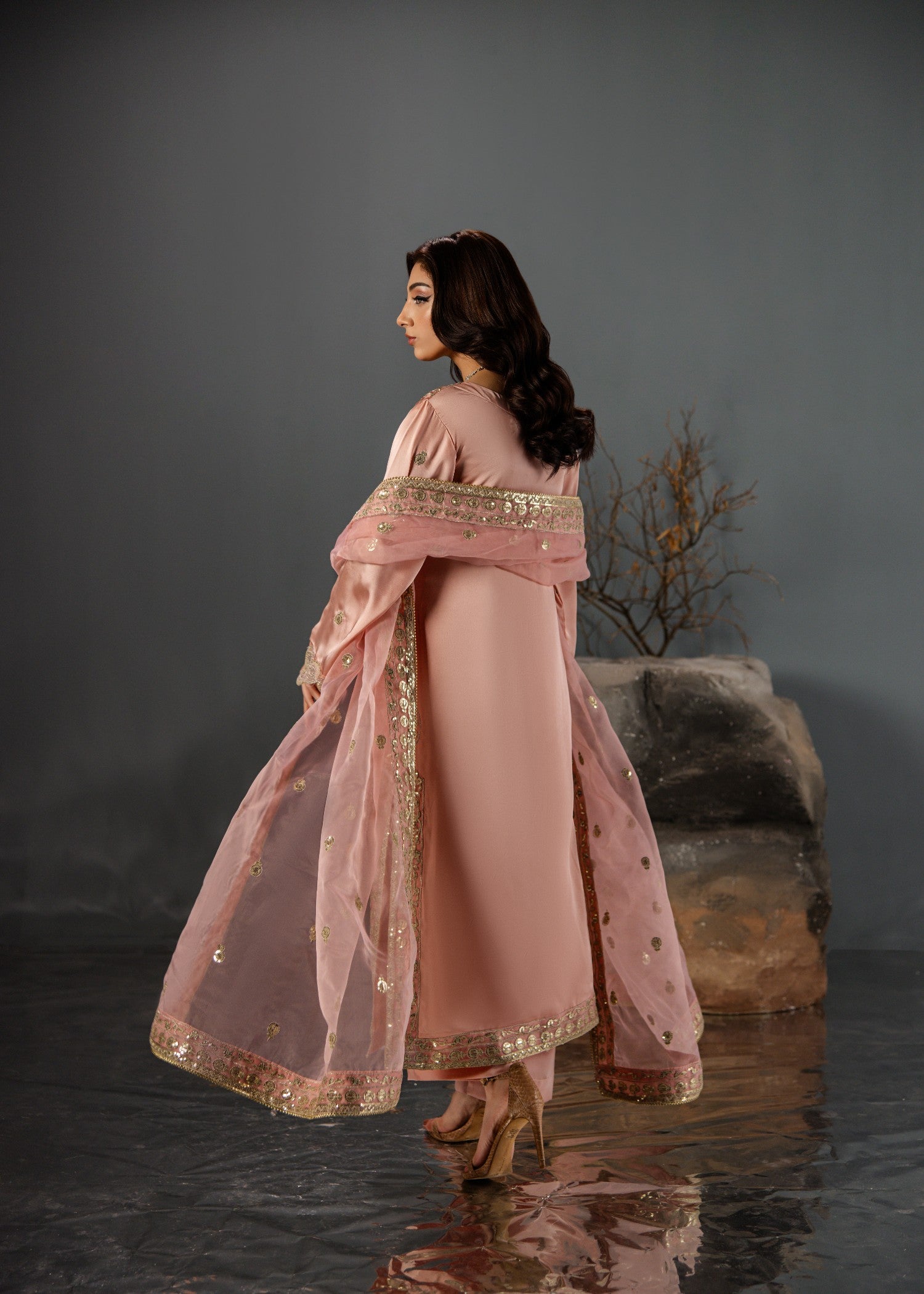 silk Kurta Set in Light pink