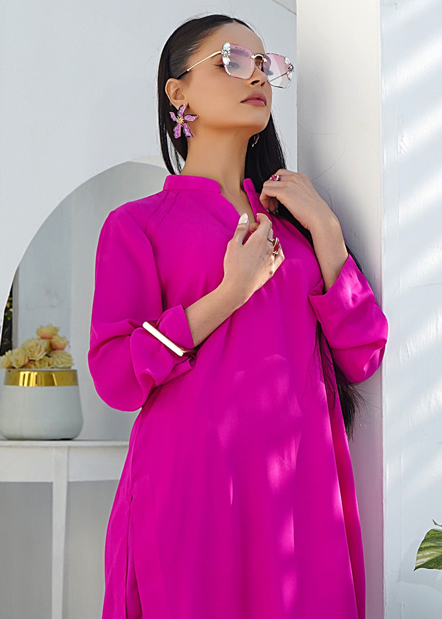 silk georgette Co Ord Sets in Magenta