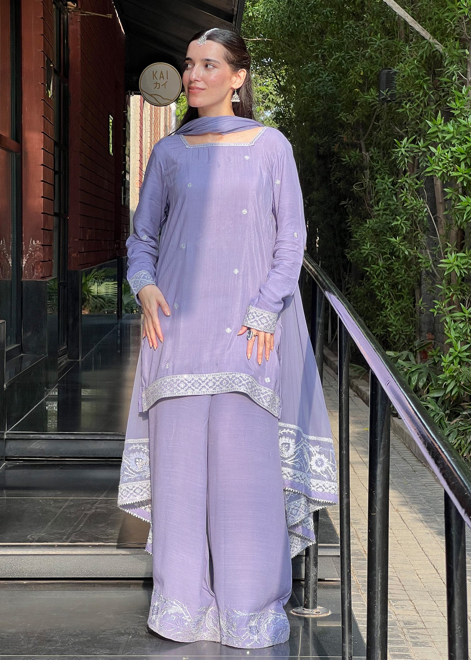raw silk Kurta Set in Purple ash