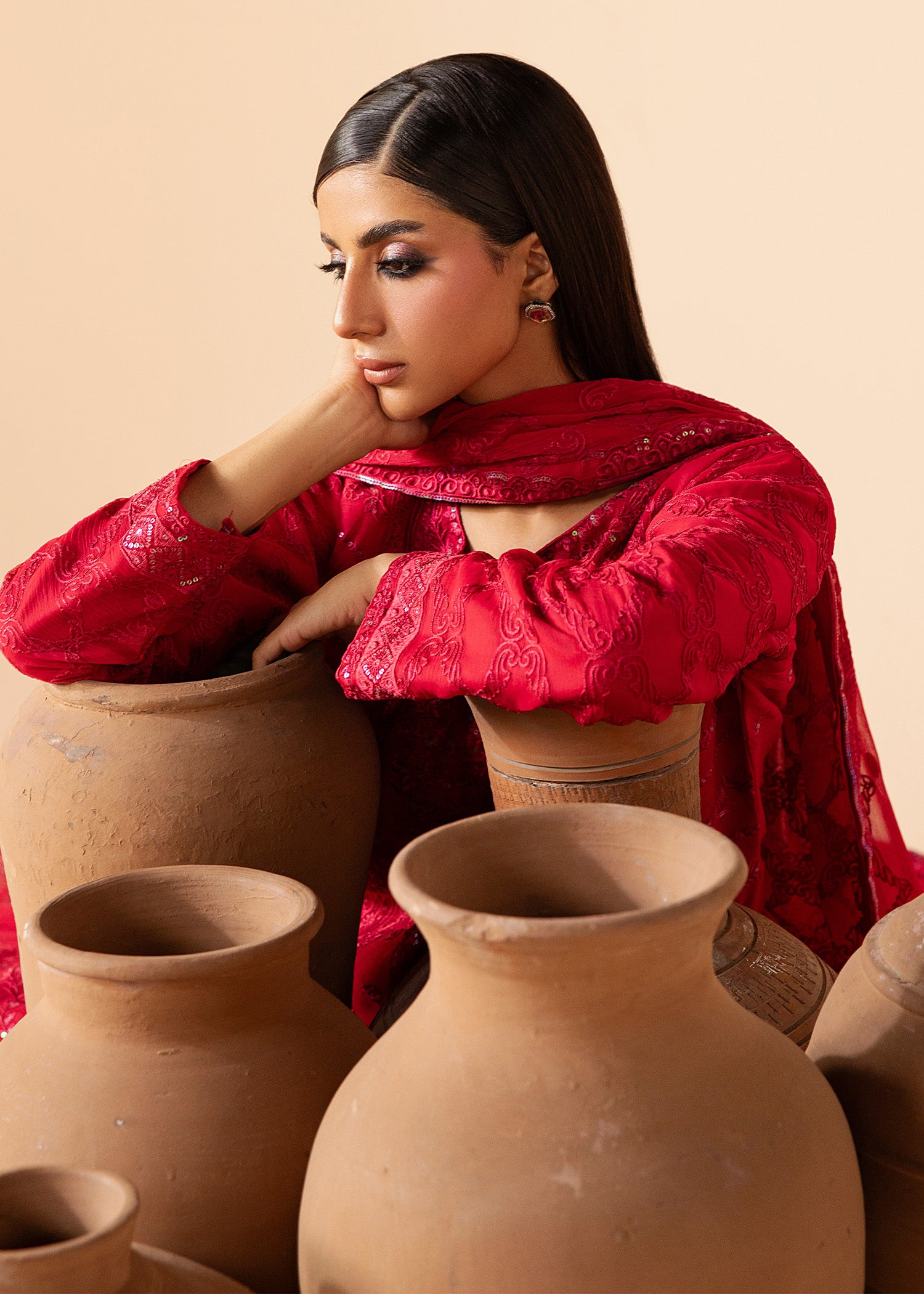 chiffon Kurta Set in Ruby red