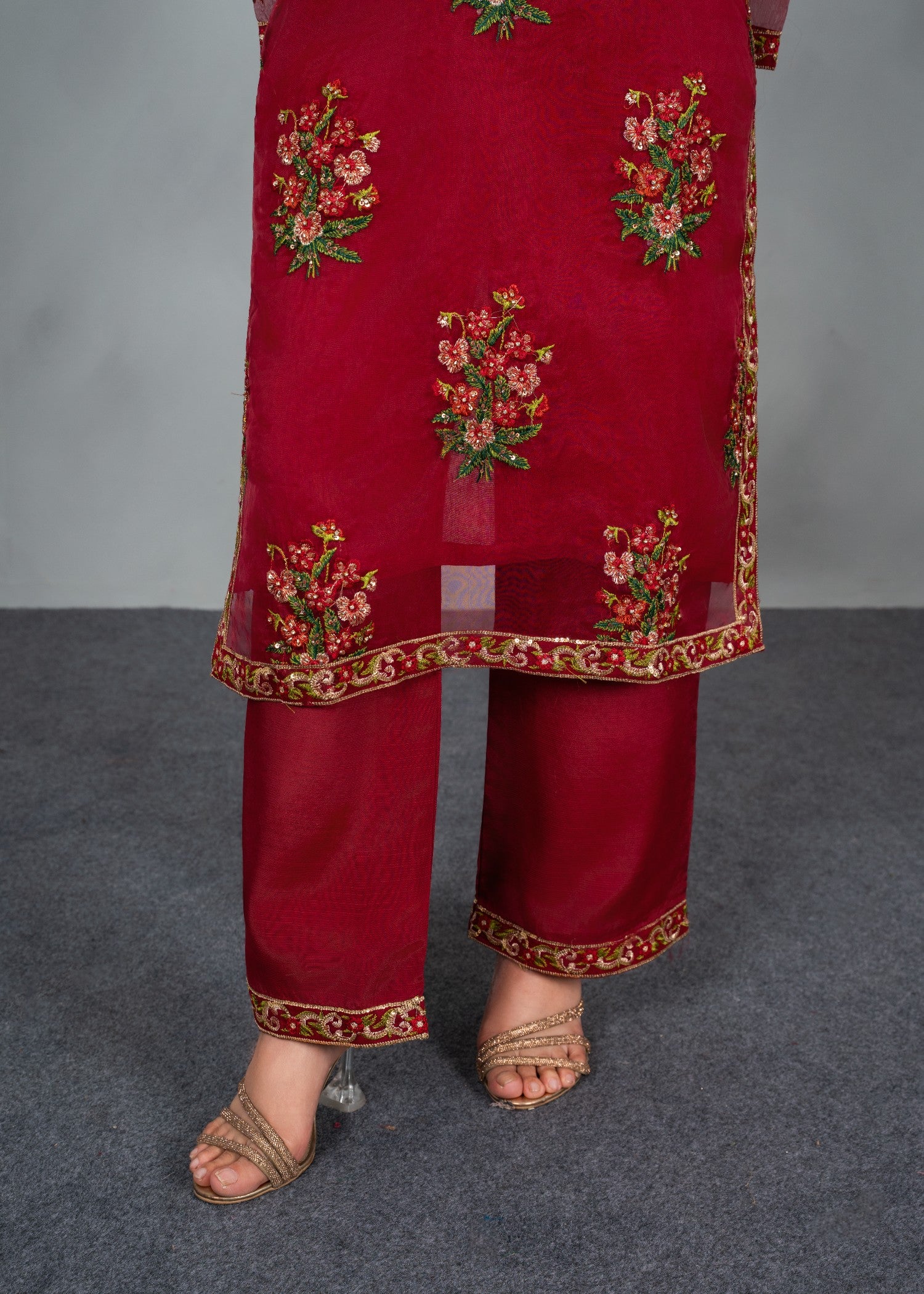 organza Kurta Set in Cardinal red