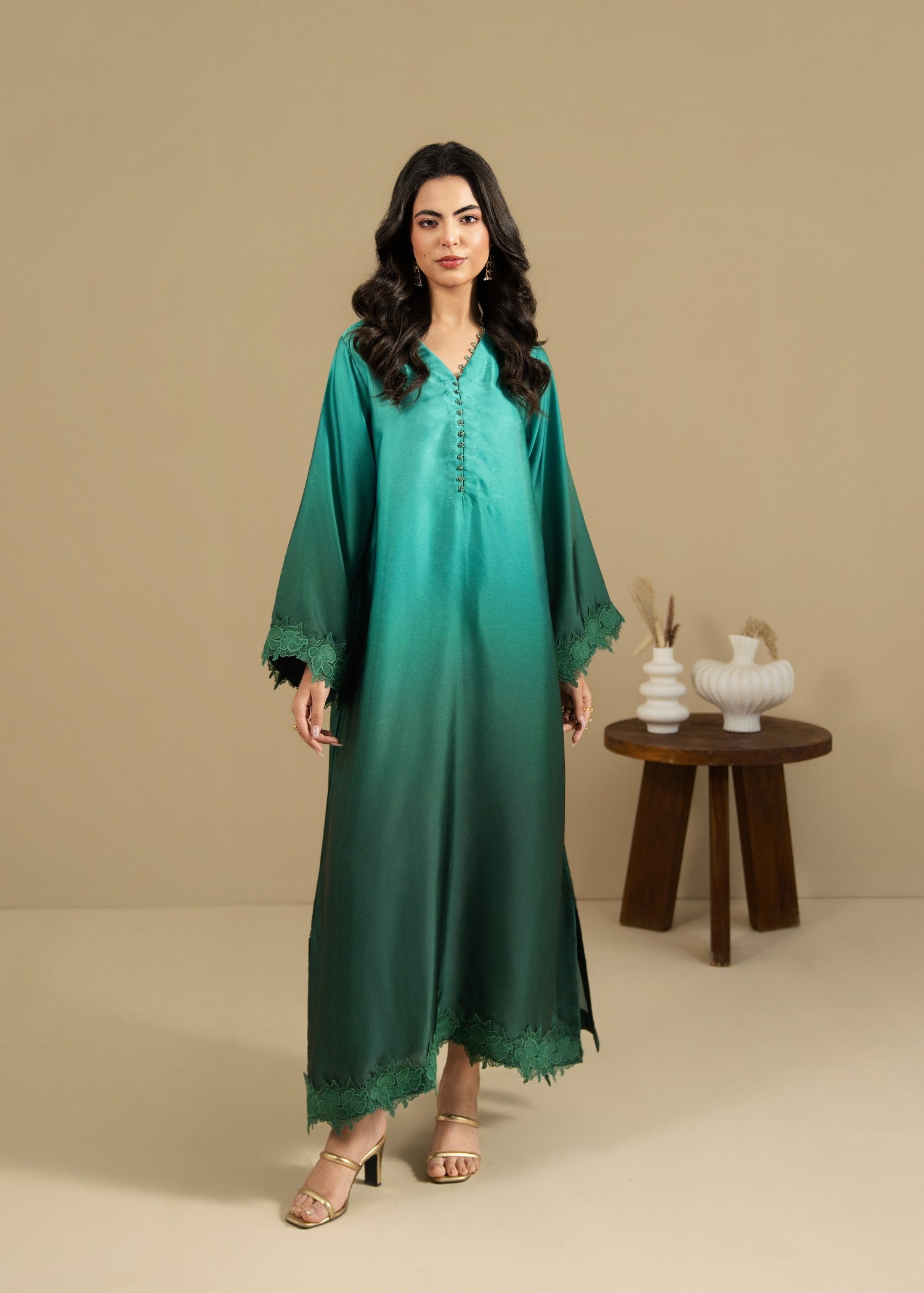 silk Kurta Set in Green