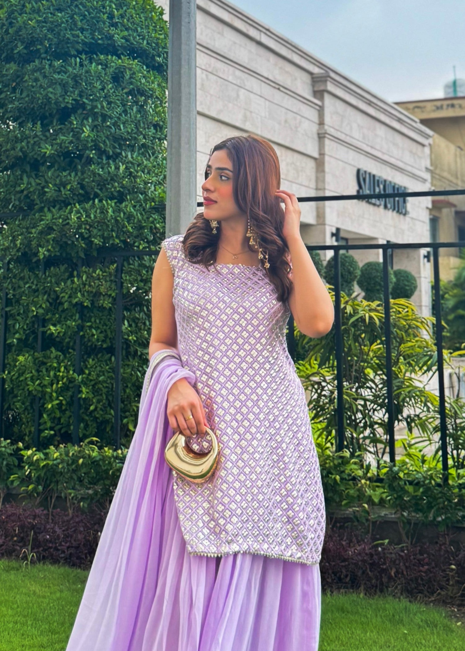 bemberg crinkle chiffon Sharara in Lilac