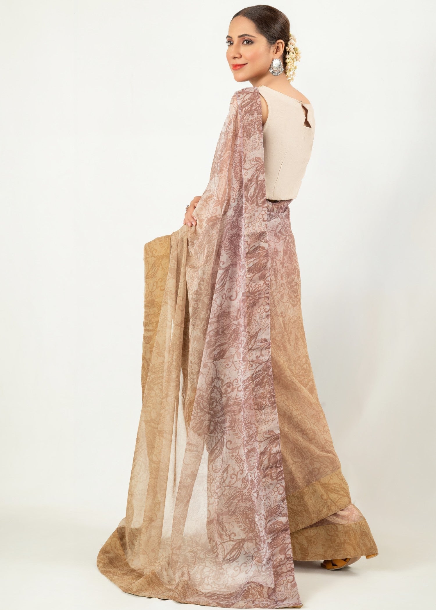 chiffon Unstitched in Coral orange