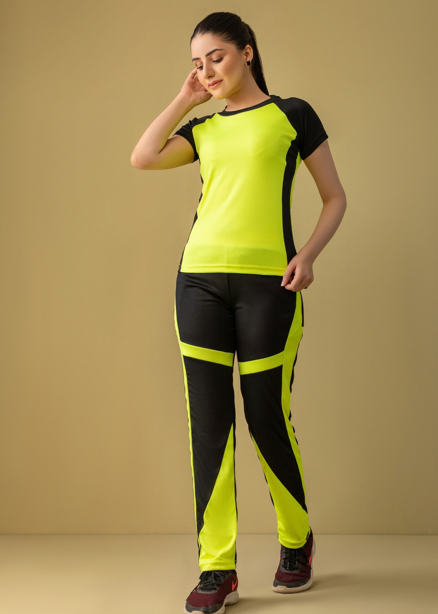 jersey knit Tracksuit in Black, acid yellow