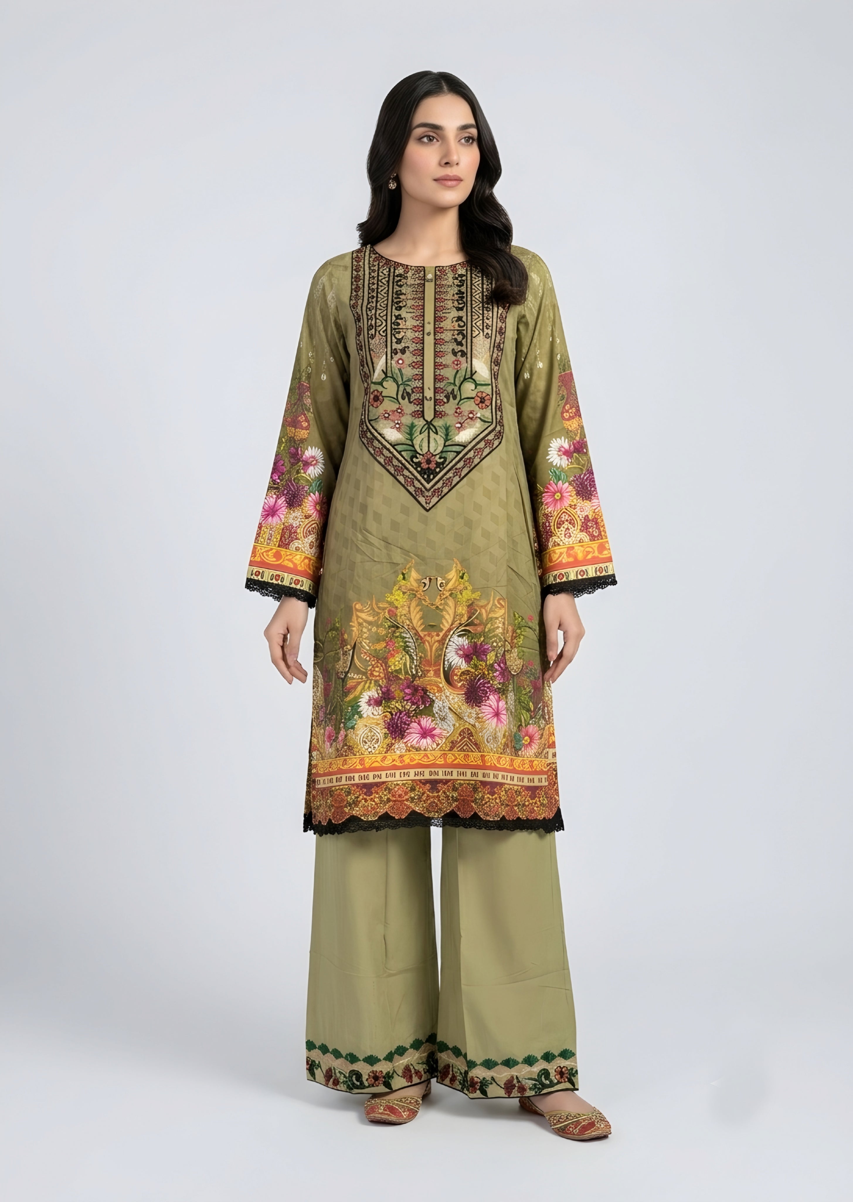 linen Kurta Set in Apple green