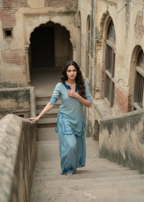 fine khaddar Kurti in Powder blue