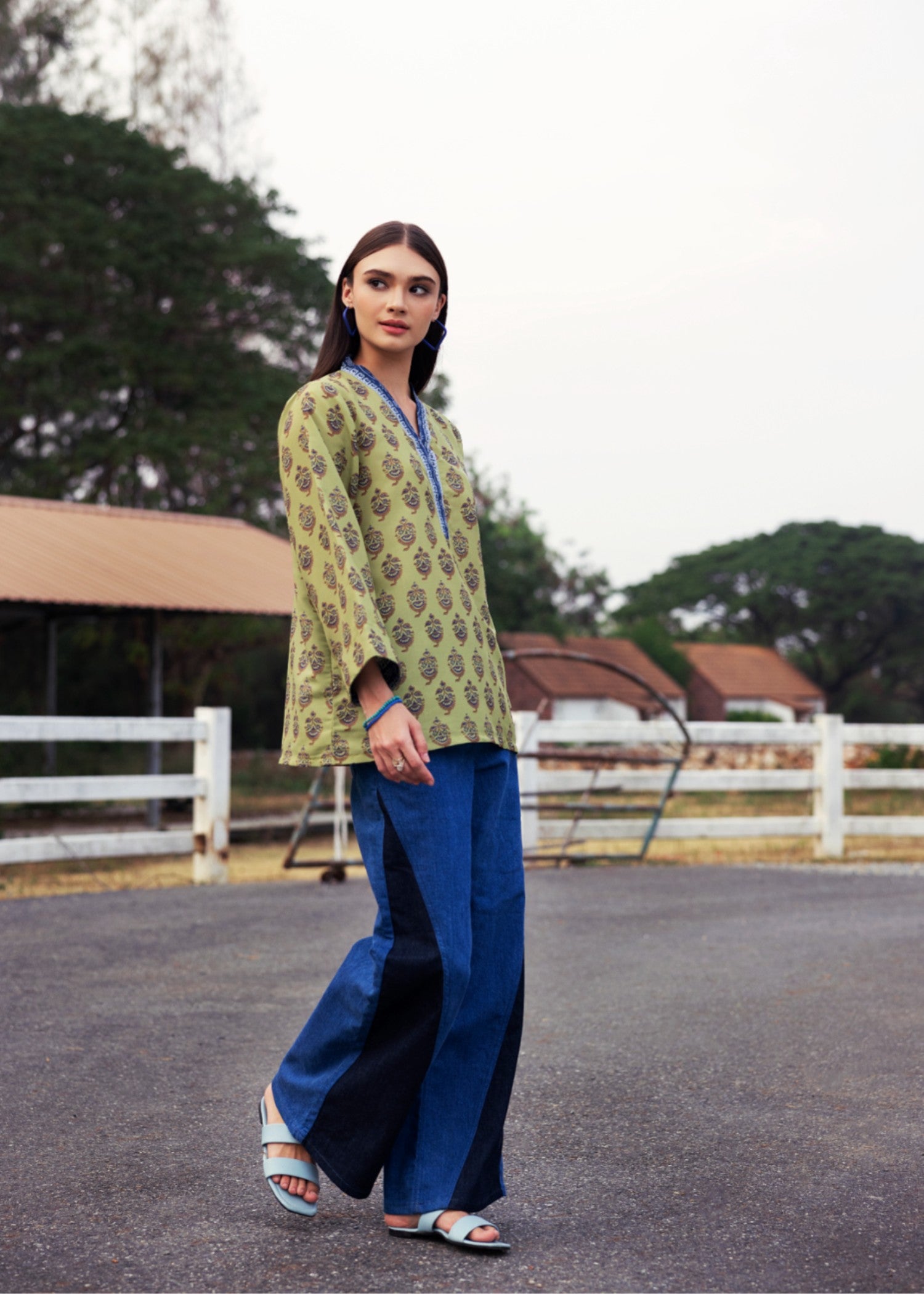 crepe Kurti in Pistachio green
