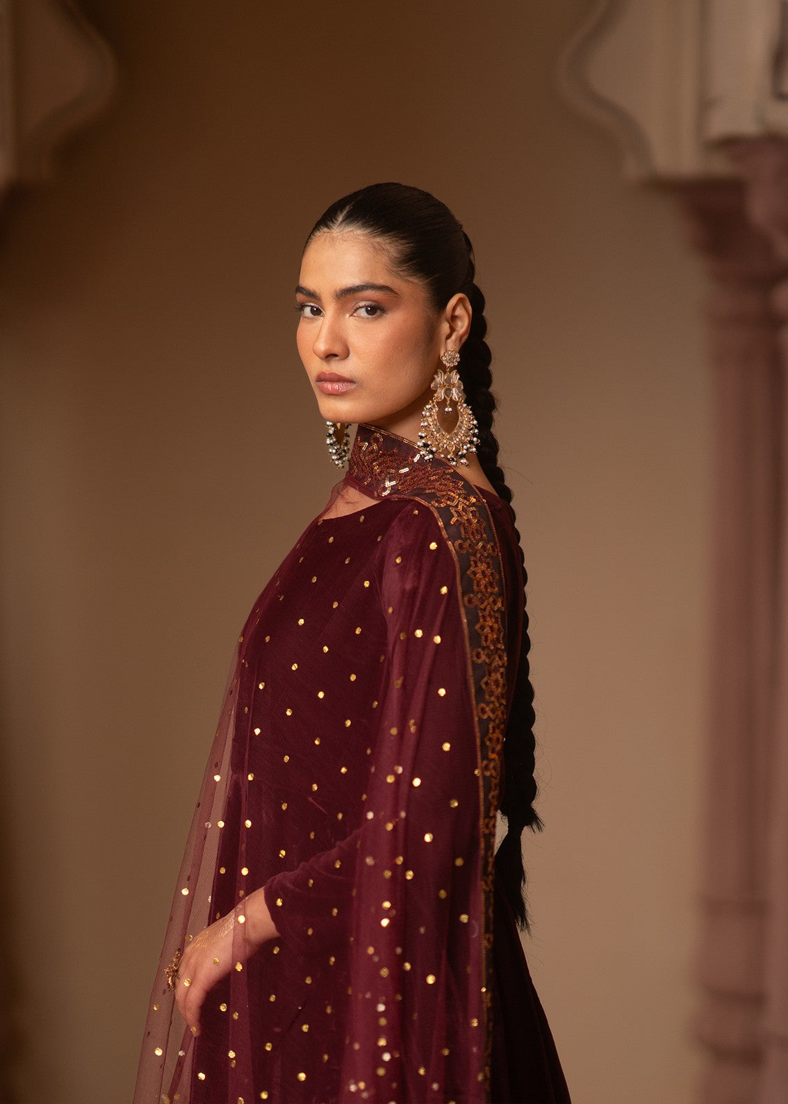 velvet Pishwas in Maroon