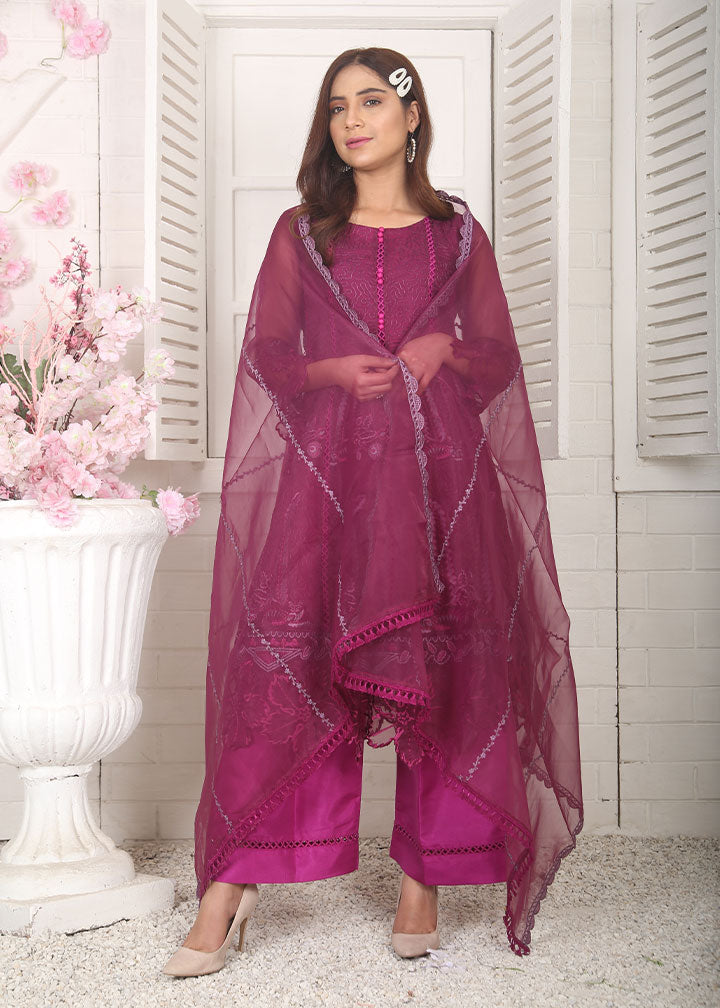 organza Short Frock in Magenta