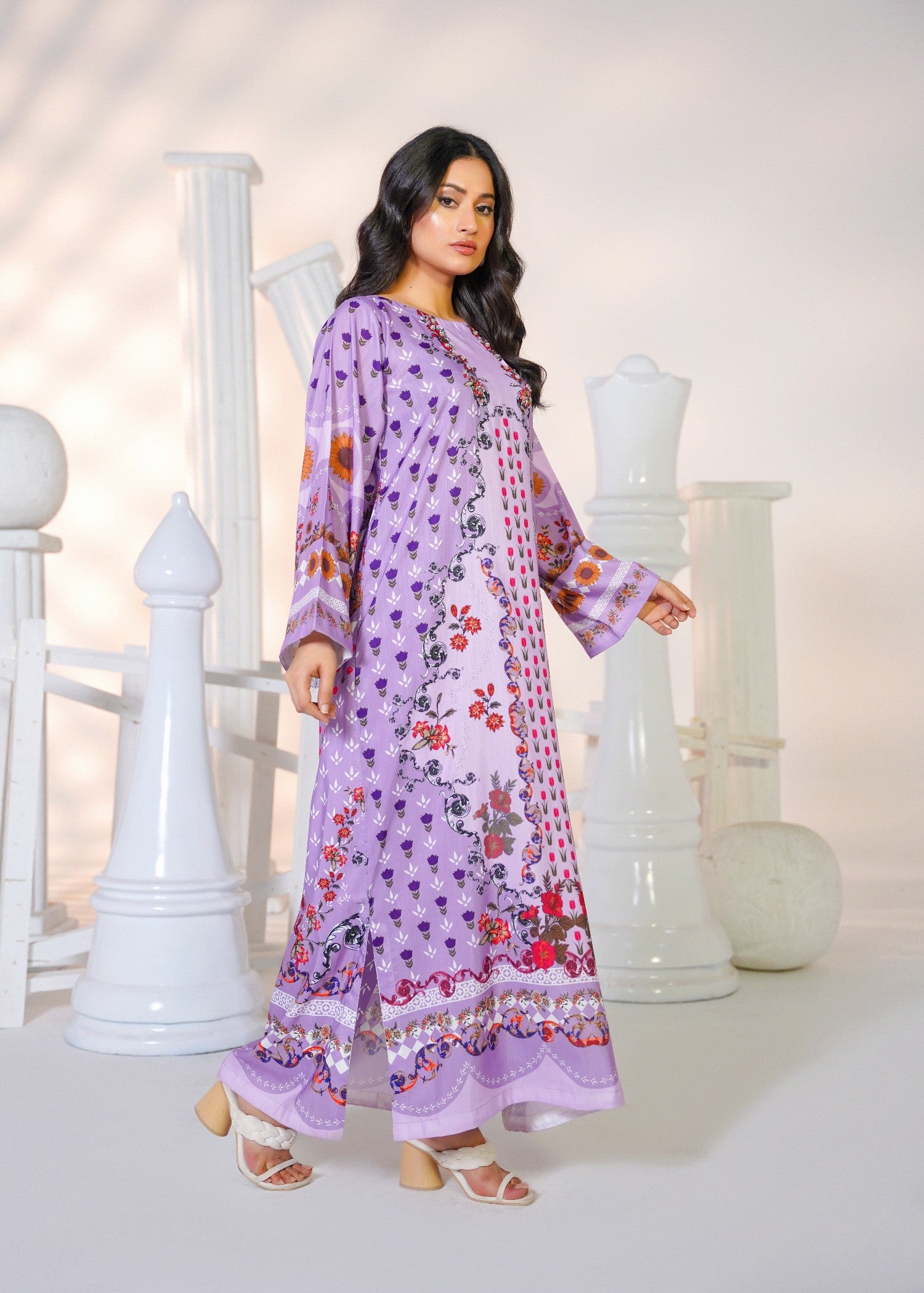 pk raw silk Kaftan in Lilac