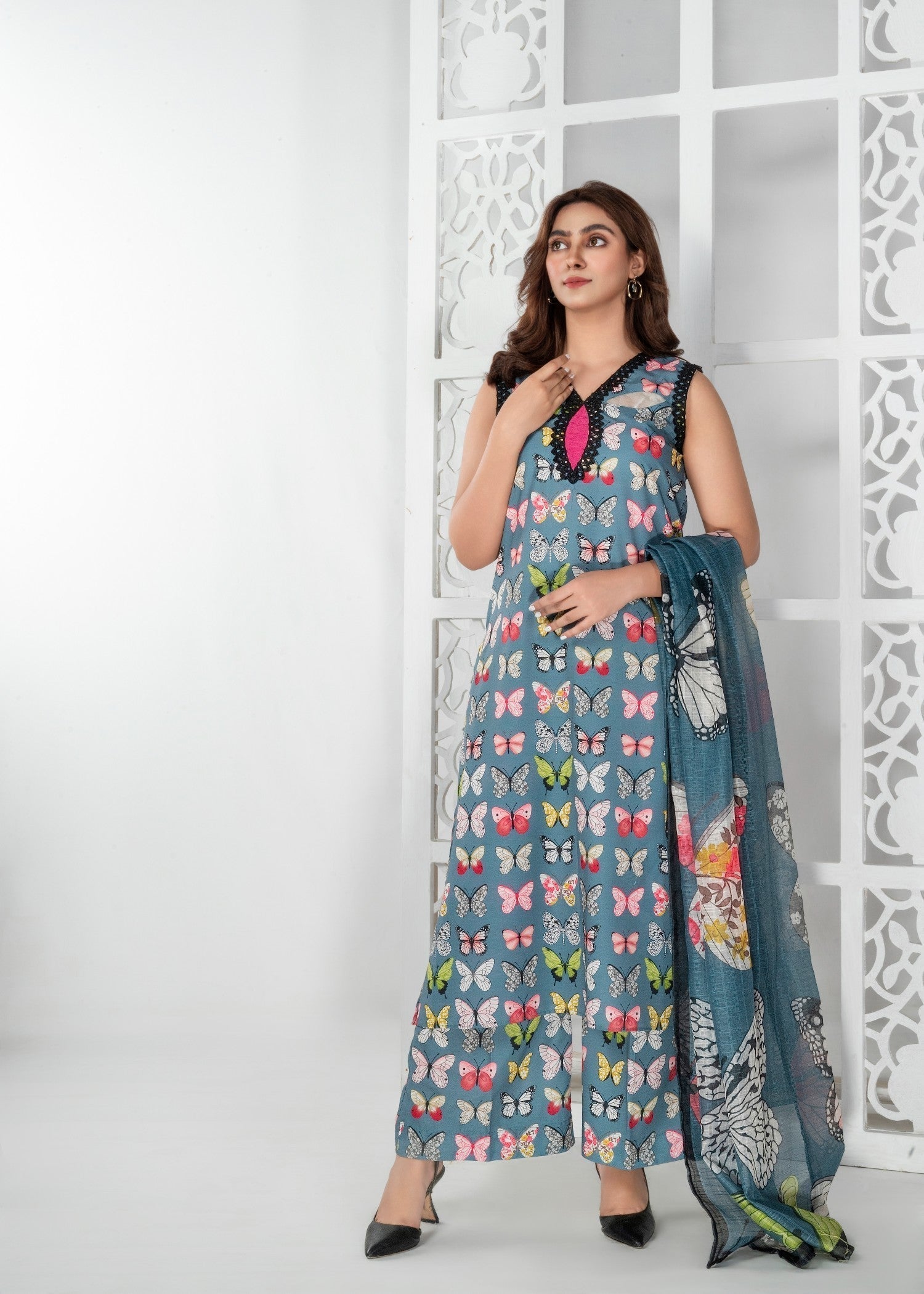 poly viscose Kurta Set in Powder blue