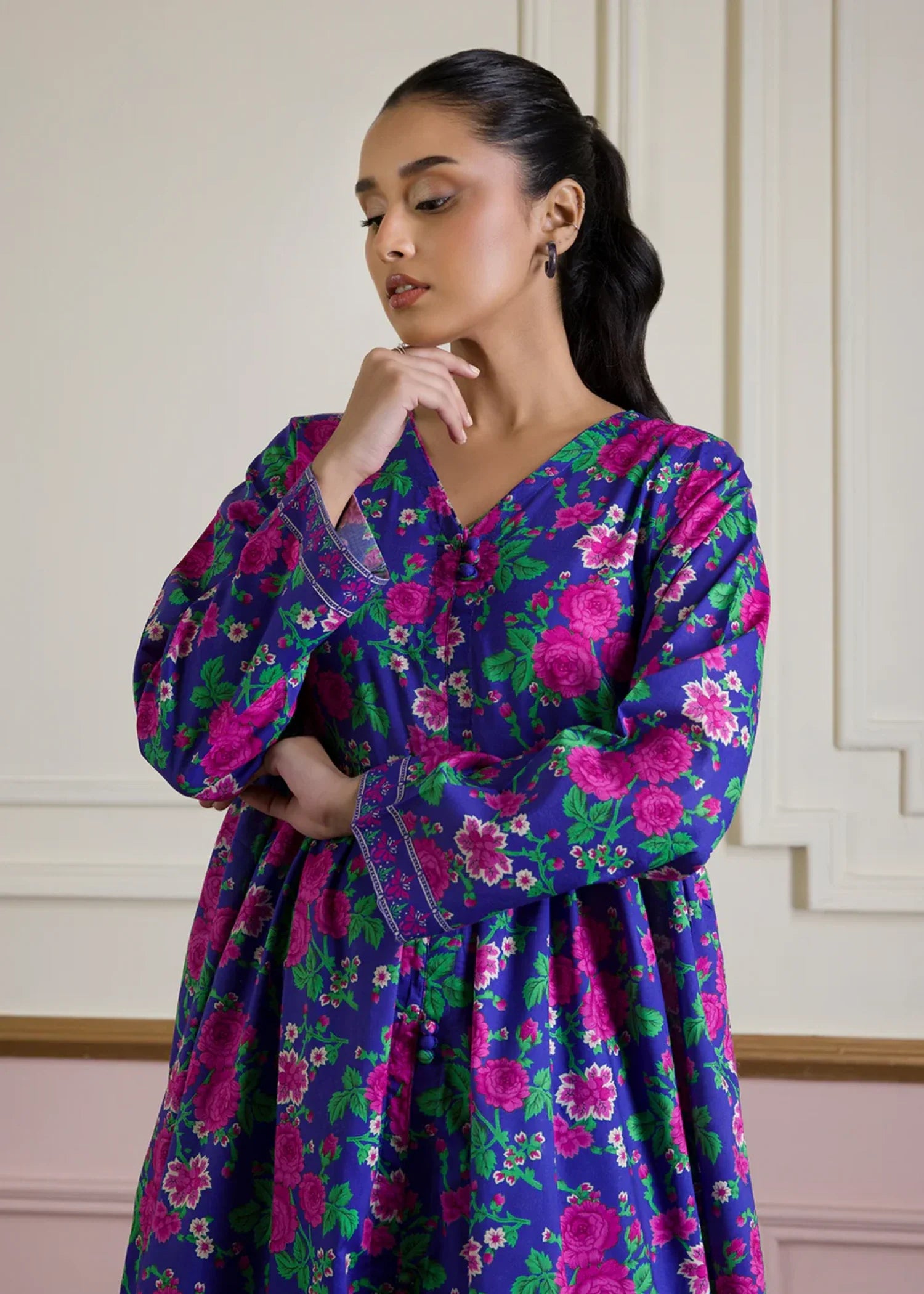 lawn Short Frock in Blue