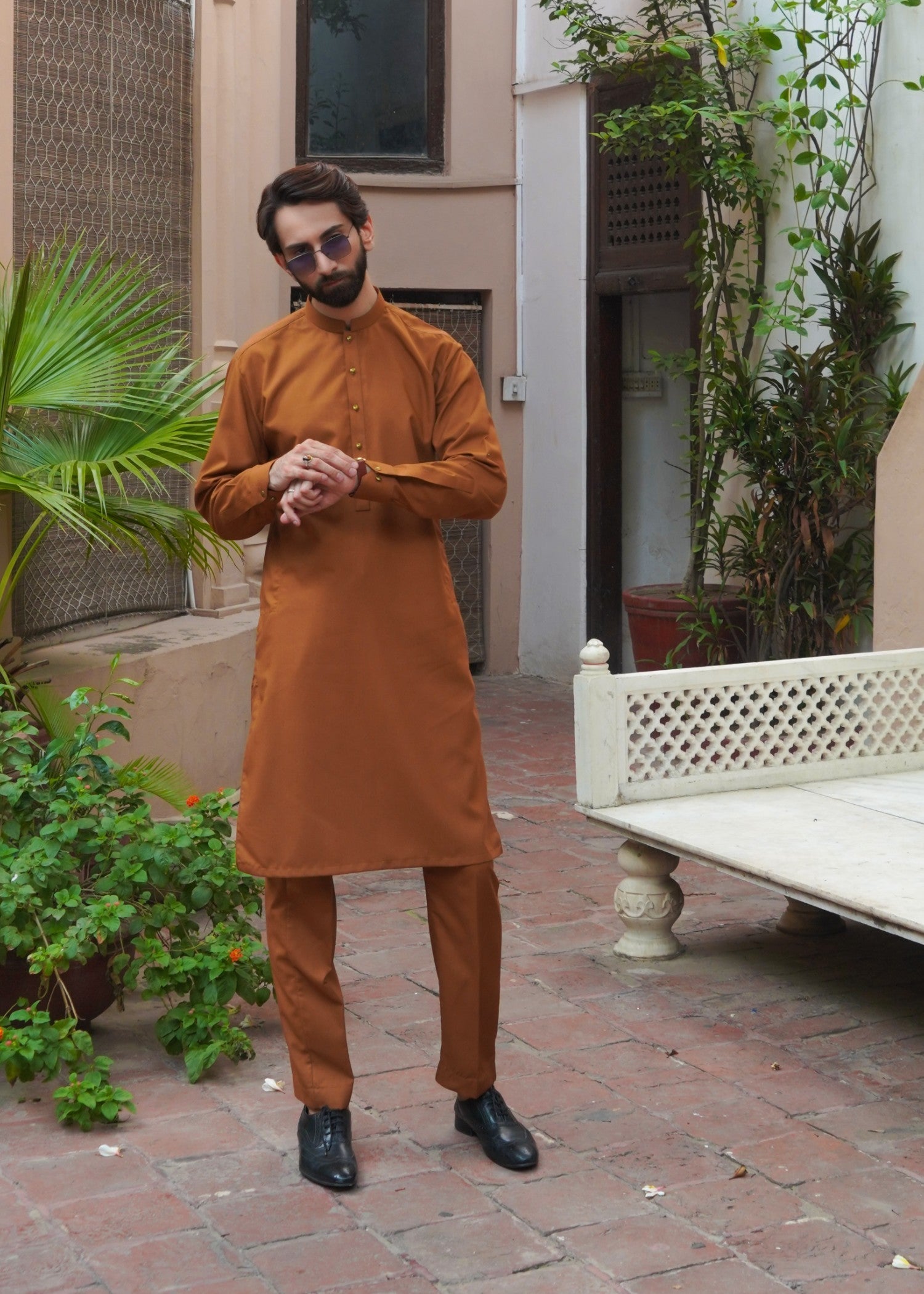 wool Kurta Set in Rust orange