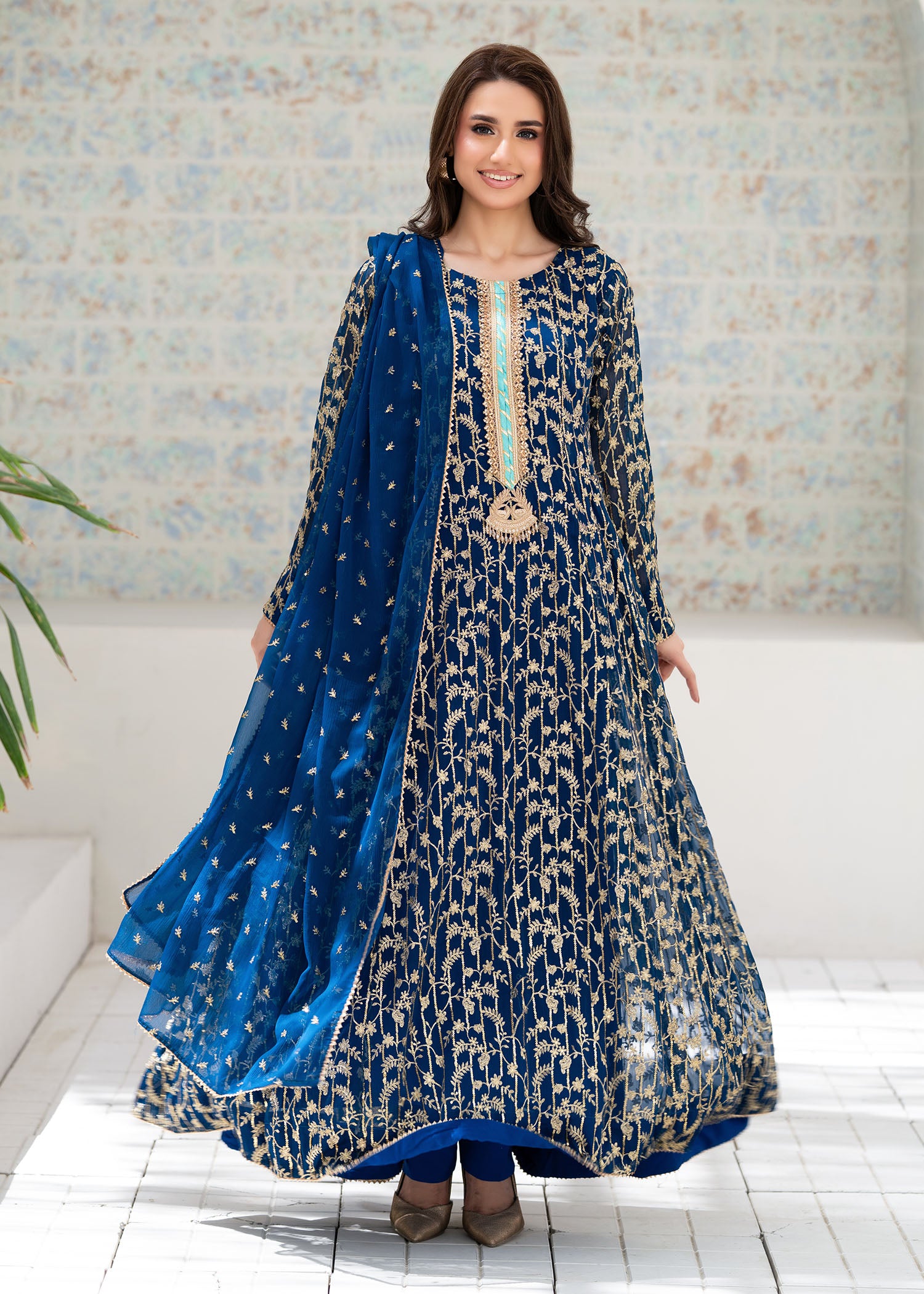 chiffon Anarkali in Teal