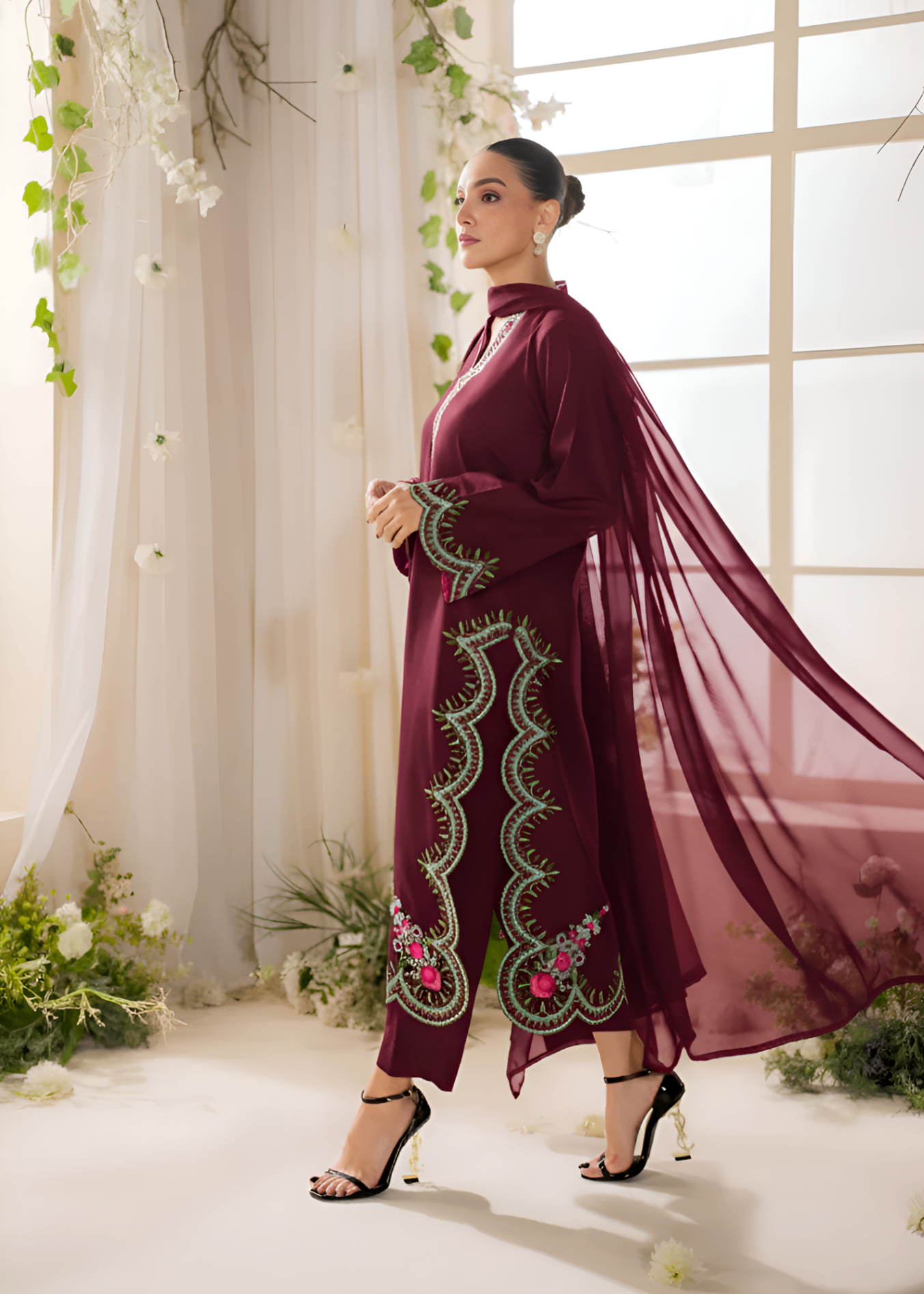 linen Kurta Set in Maroon