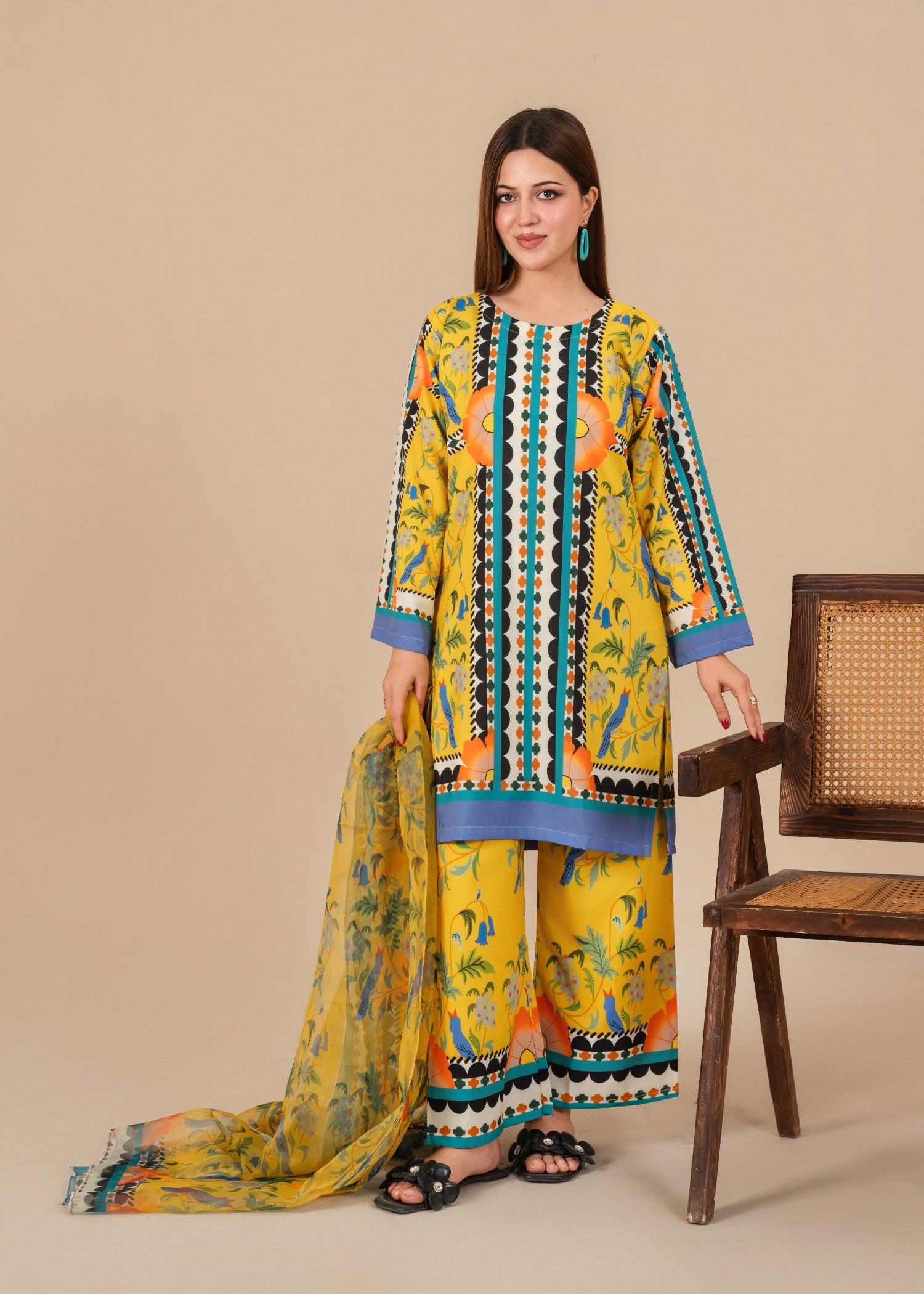 silk crepe Kurta Set in Yellow