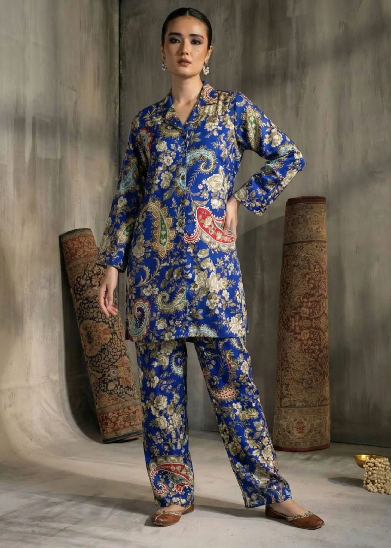 crepe Co Ord Sets in Royal blue