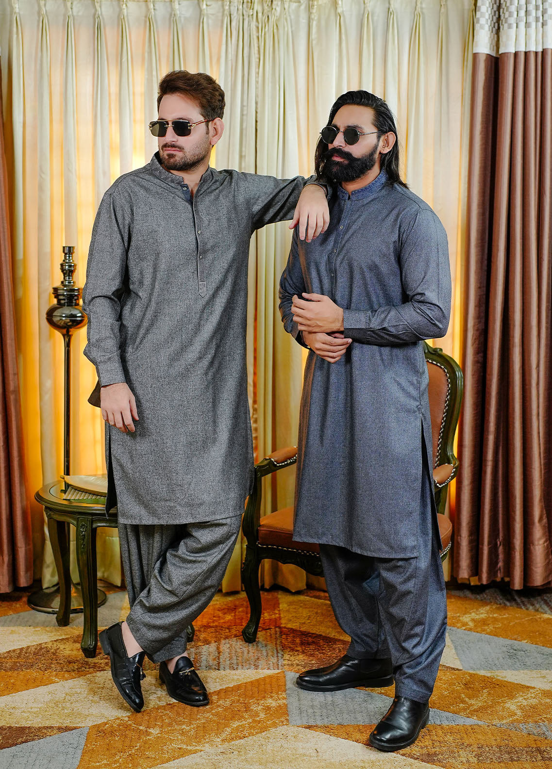 acrylic wool Shalwar Kameez in Twilight blue