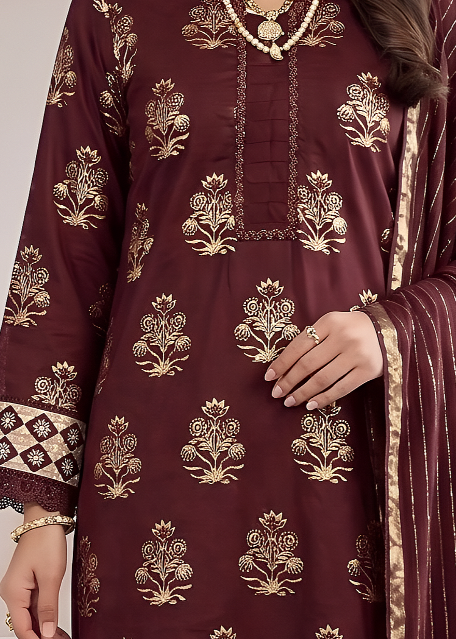 linen chambray Kurta Set in Brown