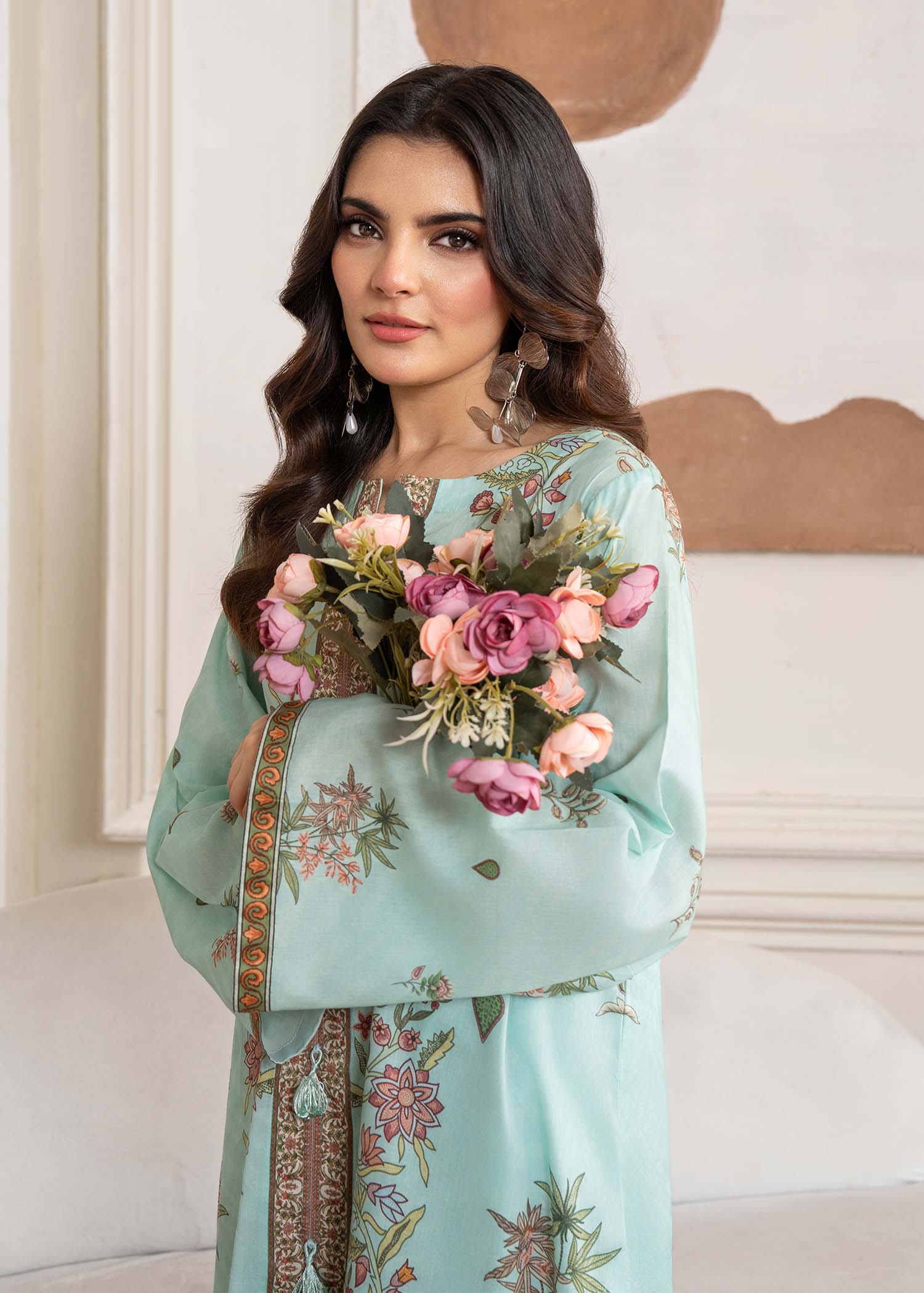 silk finish lawn Co Ord Sets in Sky blue