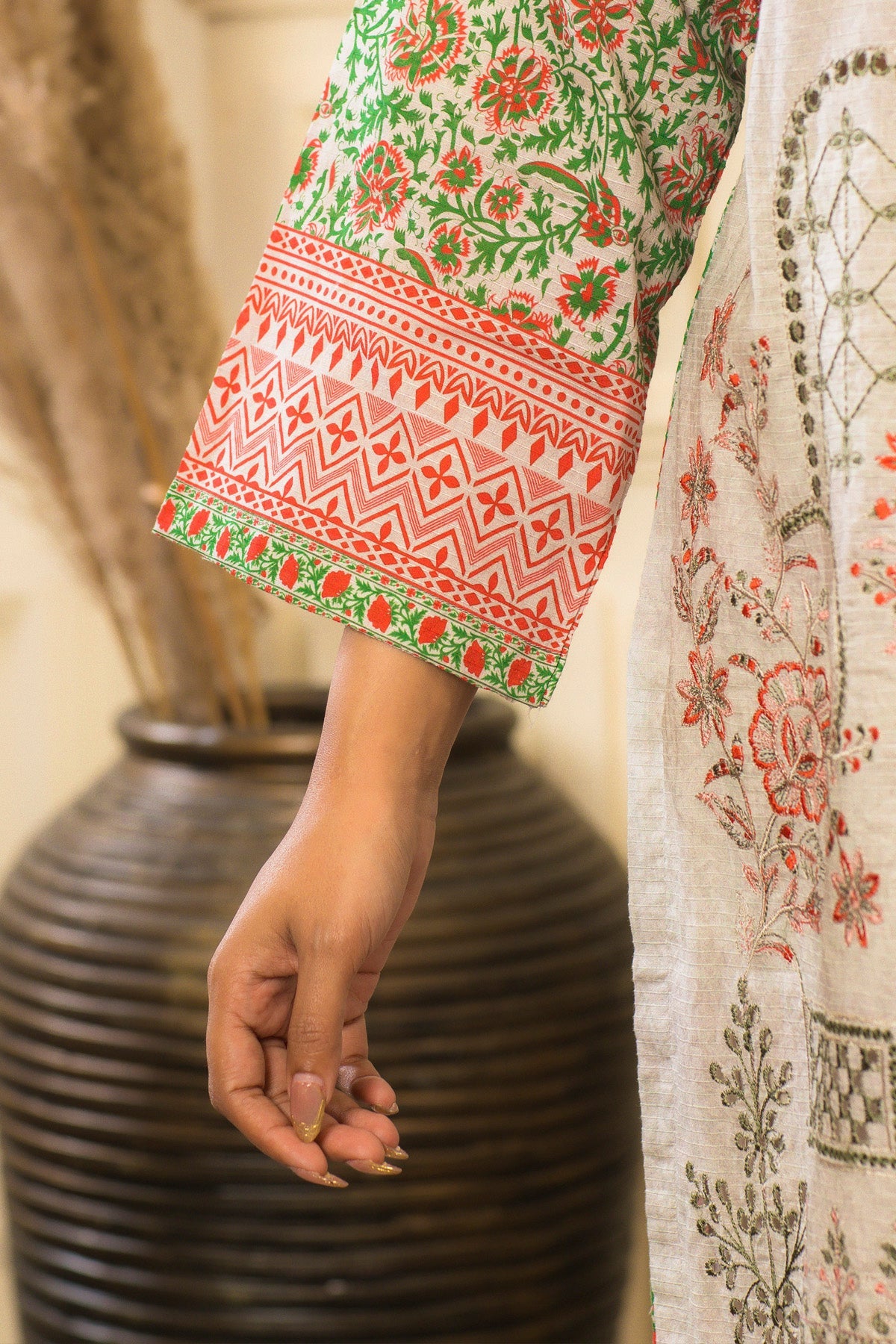 lawn voile Kurta Set in Ivory