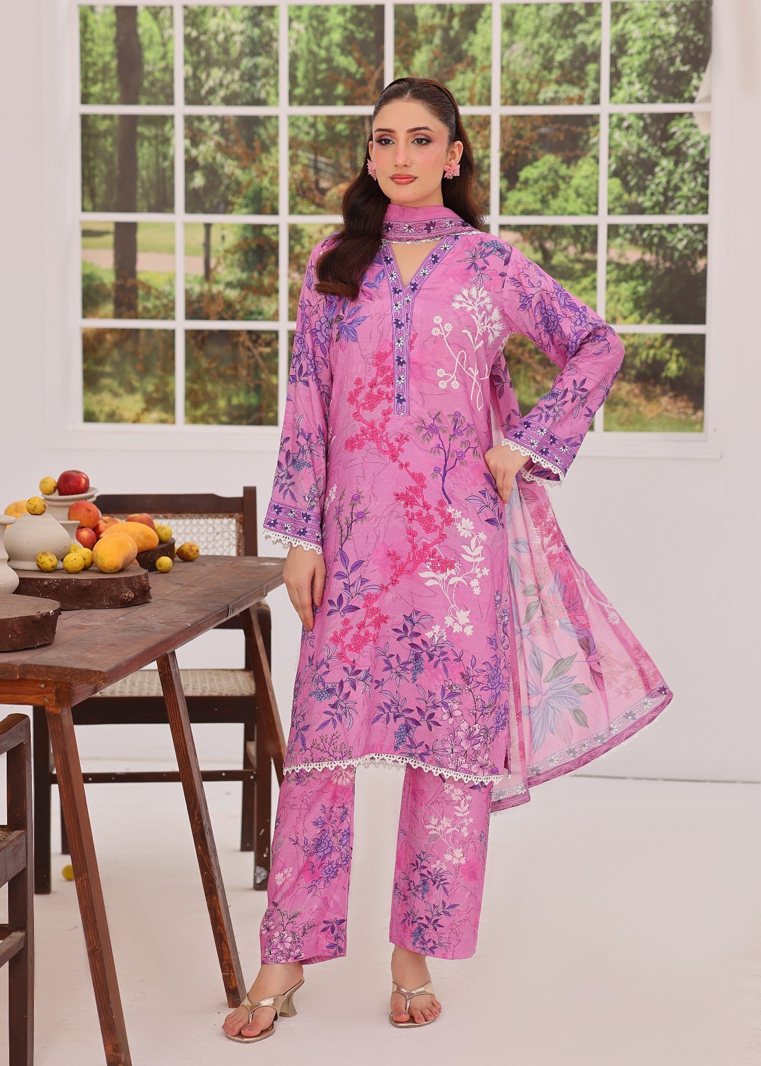 viscose raw silk Kurta Set in Pink