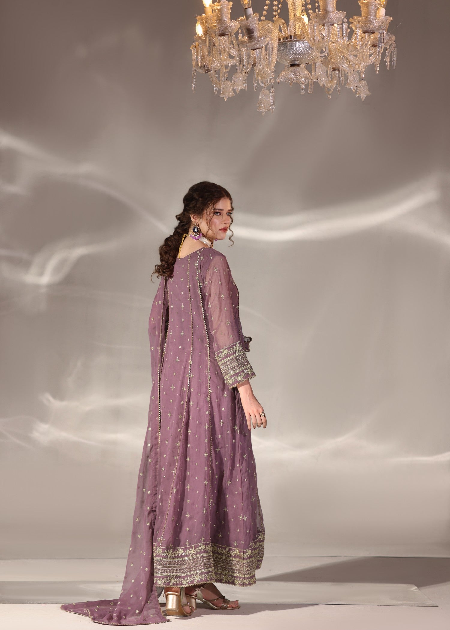 chiffon Pishwas in Mauve