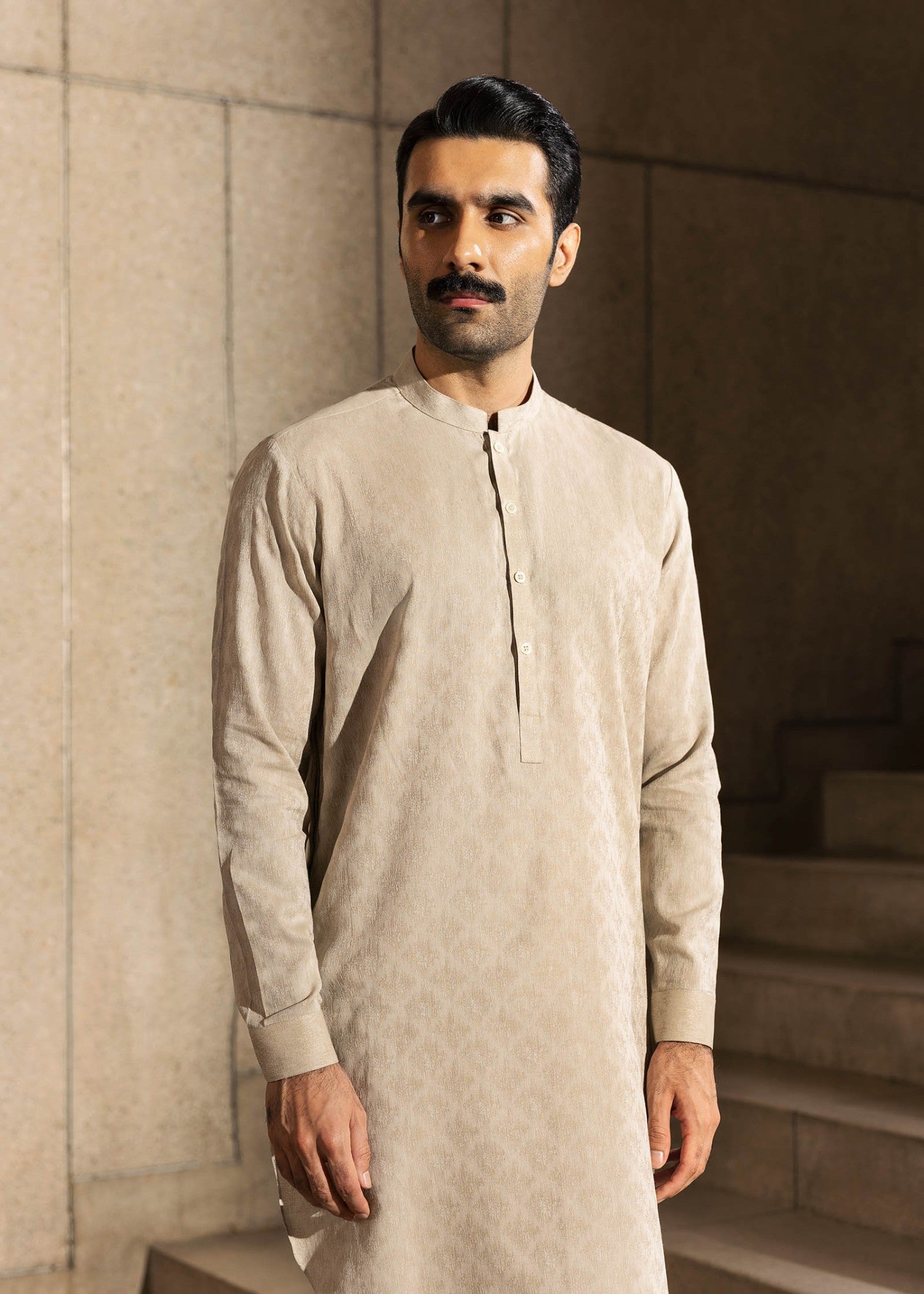 jacquard Kurta Set in Beige