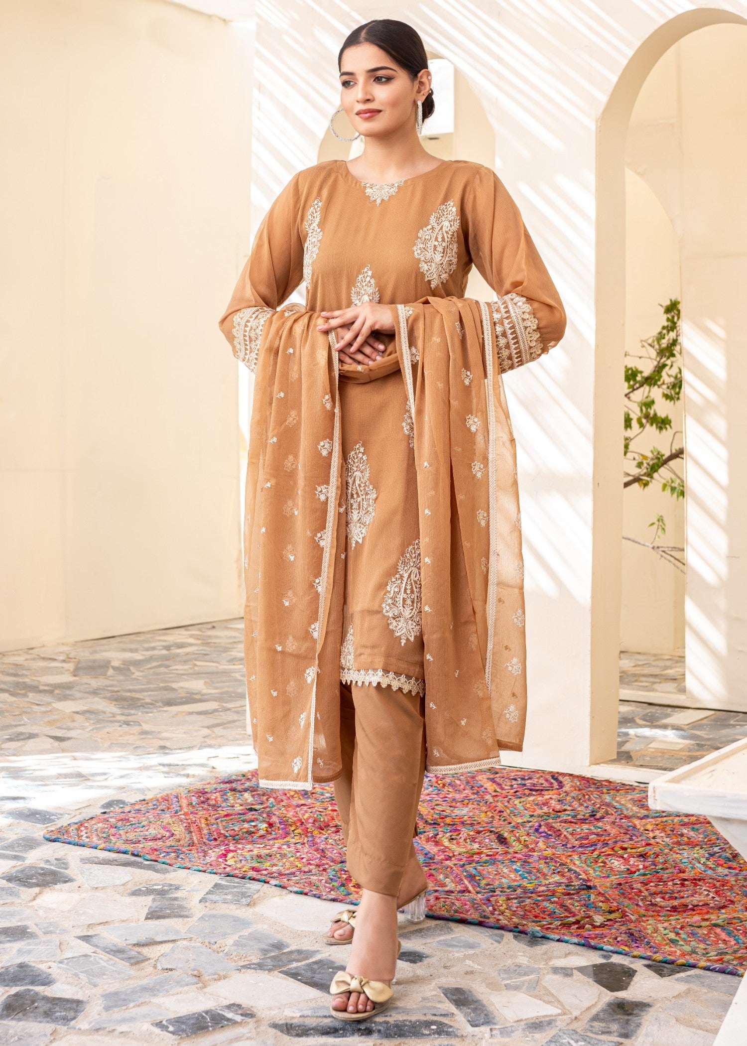 chiffon Kurta Set in Brown