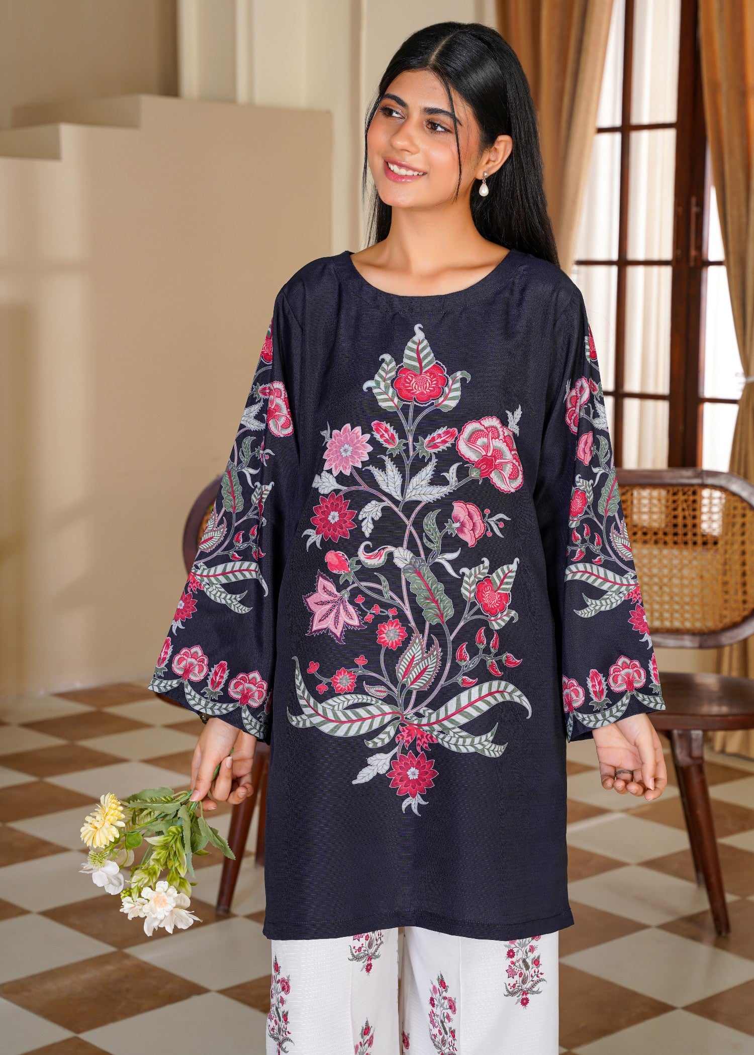 slub cambric Kurta Set in White