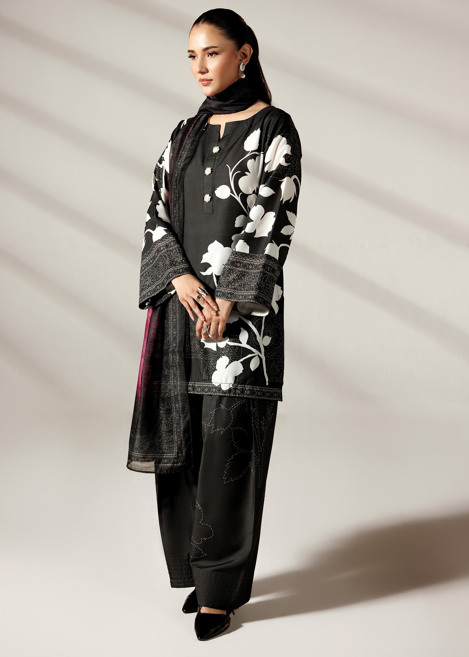 silk finish lawn Kurta Set in Black