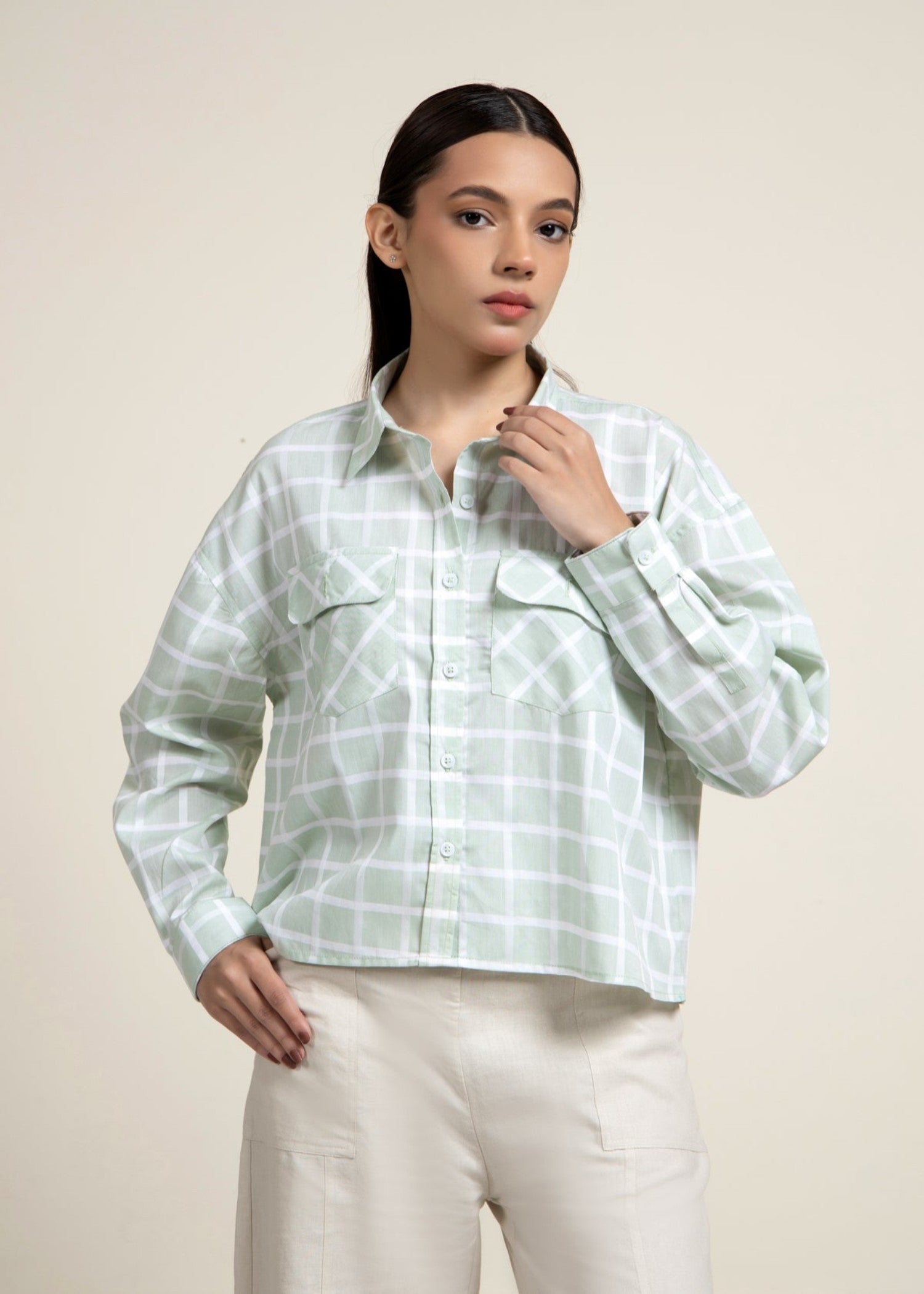 cotton Top in White, tea green
