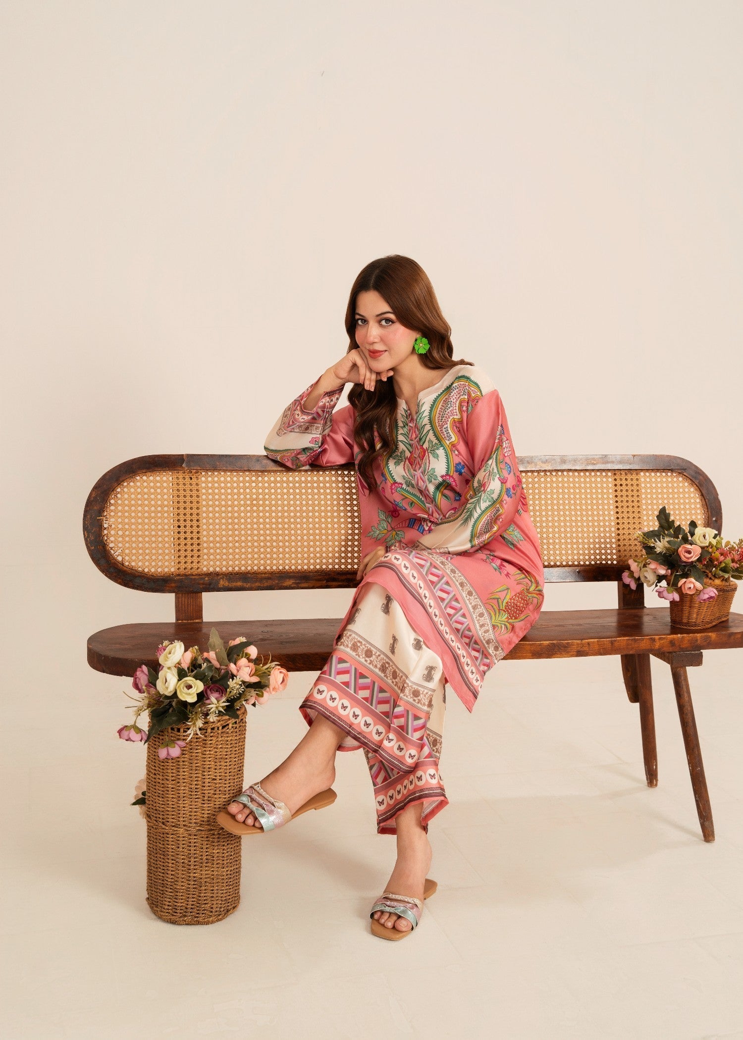 poly lawn Kurta Set in Light pink