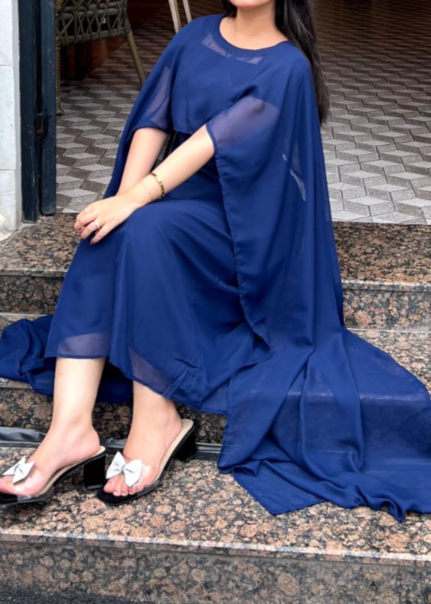 chiffon Dress in Navy blue