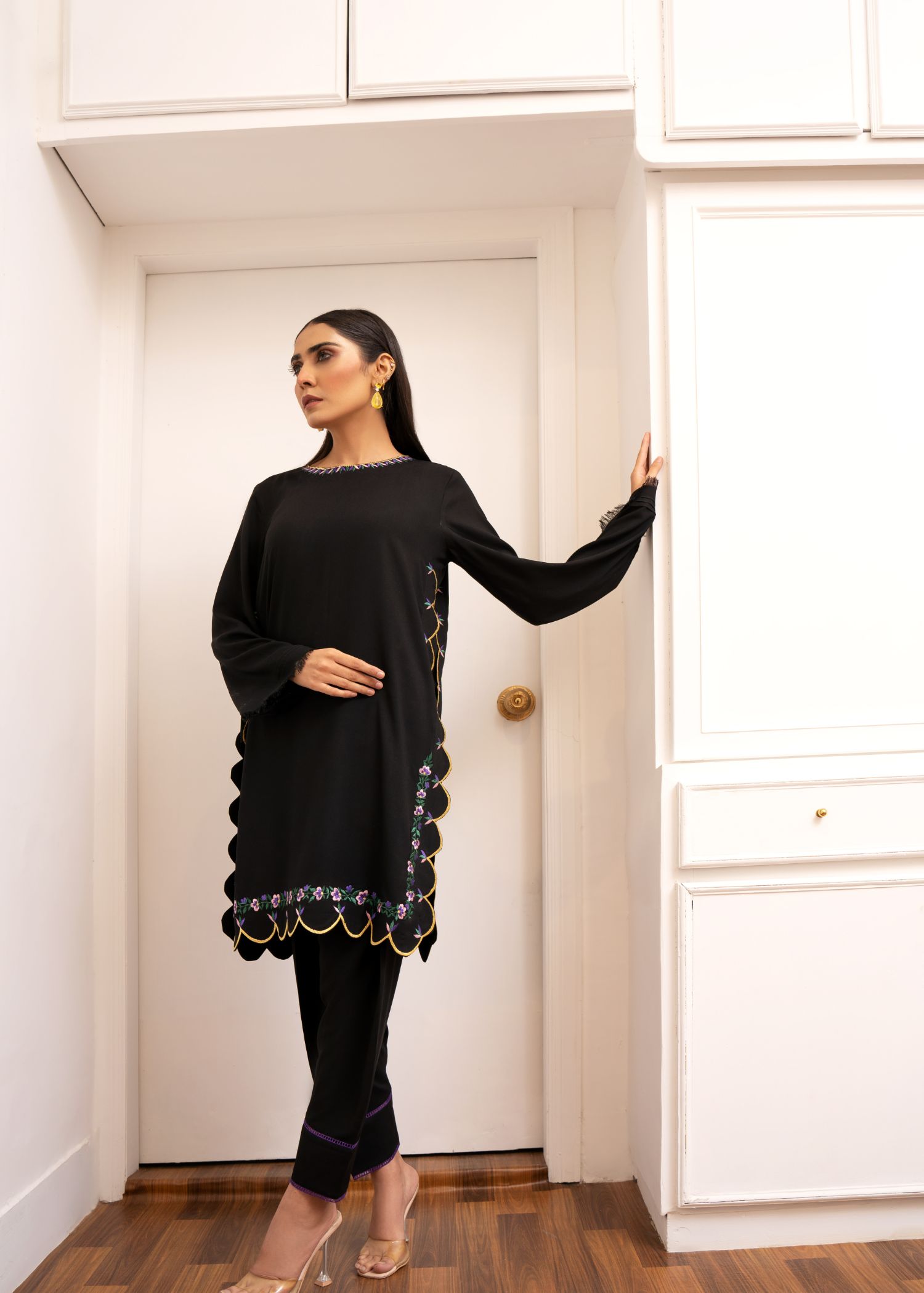 cotton Kurta Set in Black