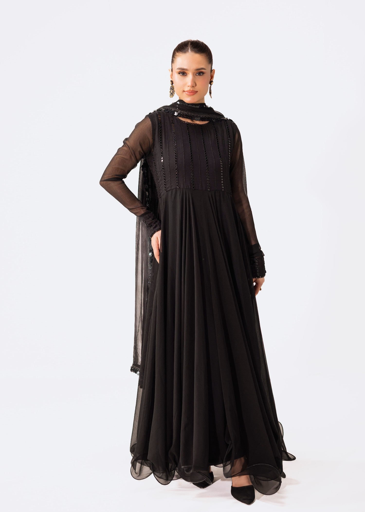 chiffon Pishwas in Black