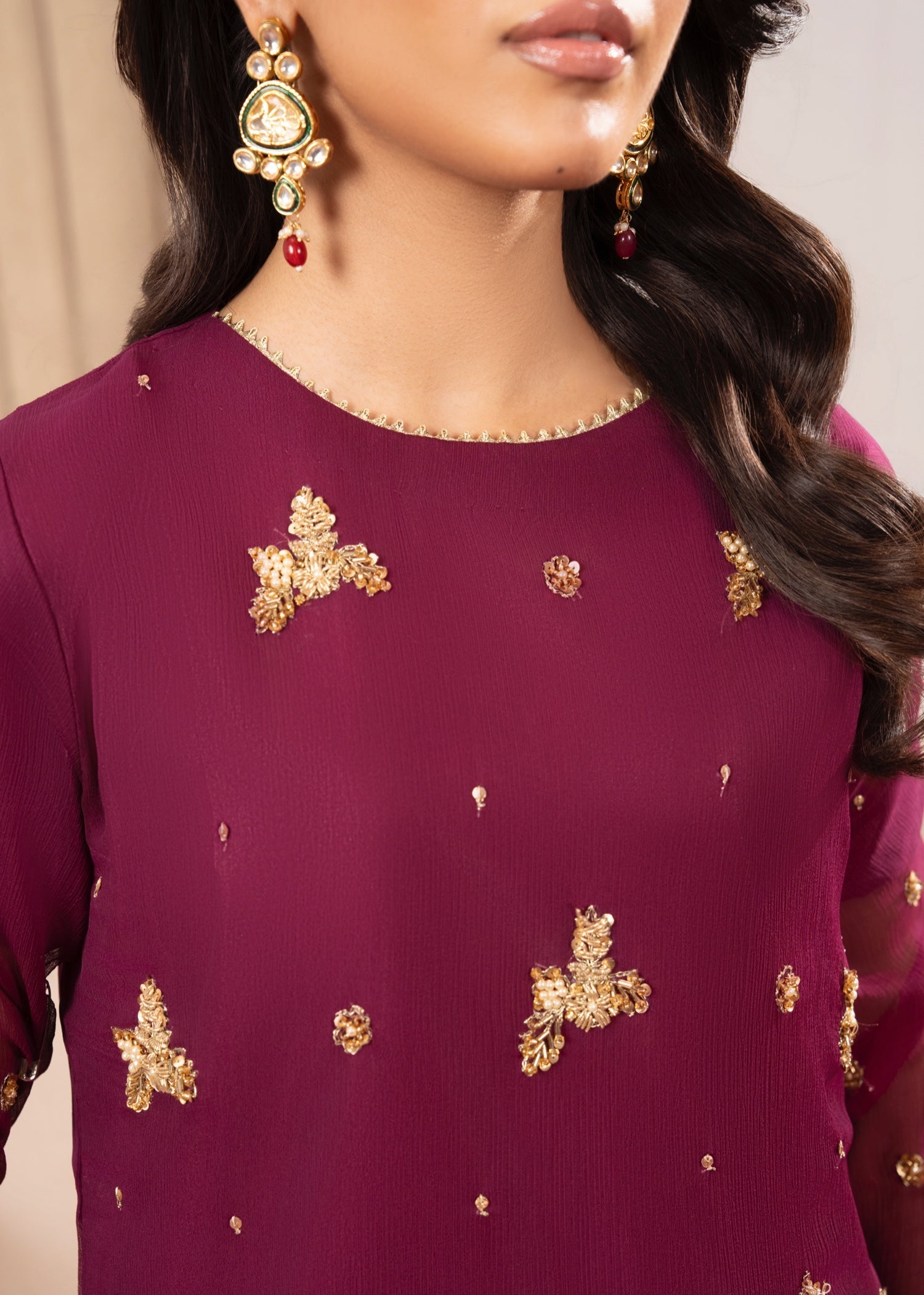 chiffon Sharara in Dark raspberry