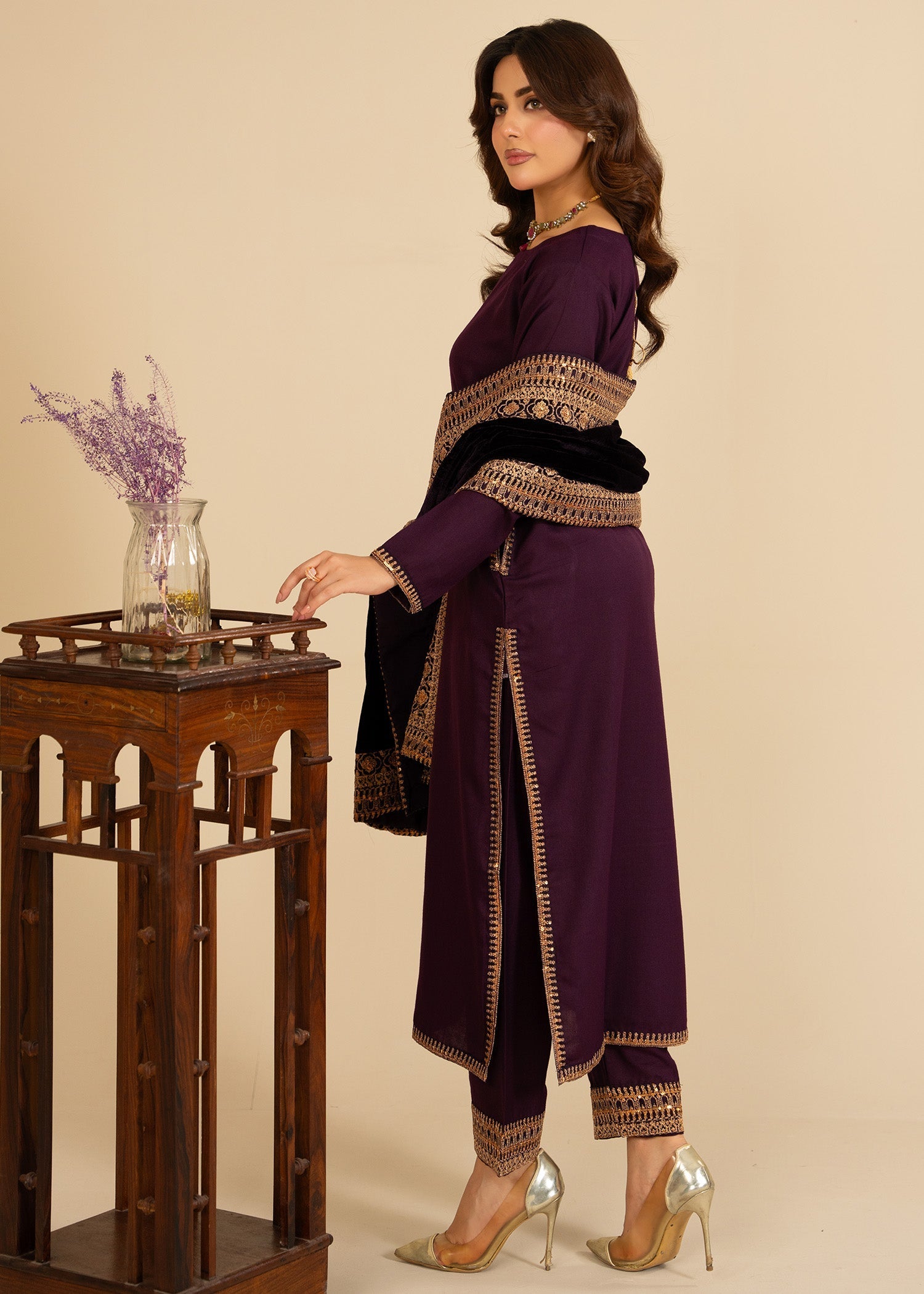 wool viscose Kurta Set in Plum