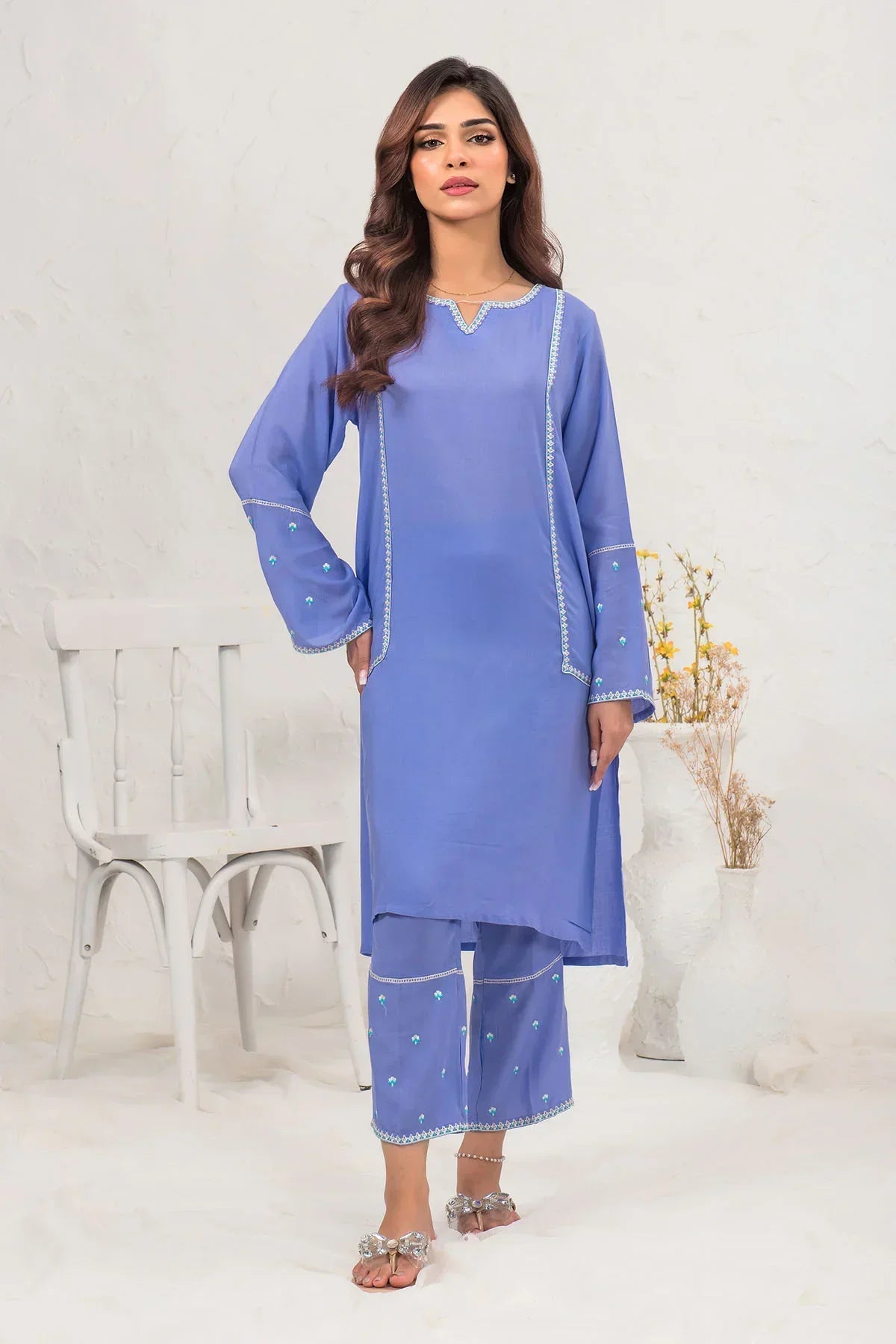 cotton dobby Kurta Set in Lavender