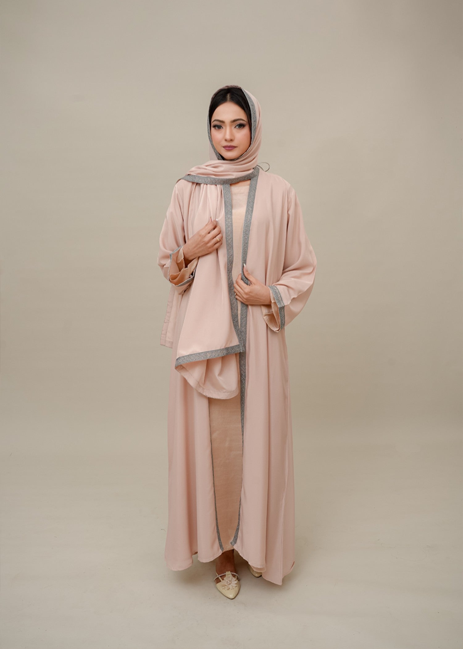crepe silk Abaya in Peach pink