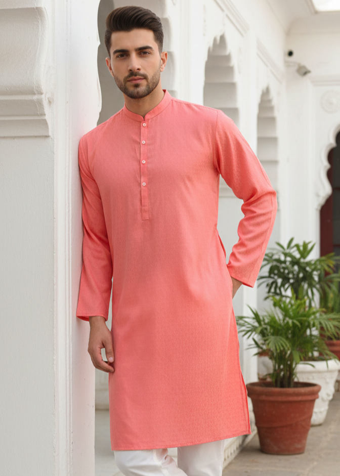 cotton jamawar Kurta in Pink, light pink