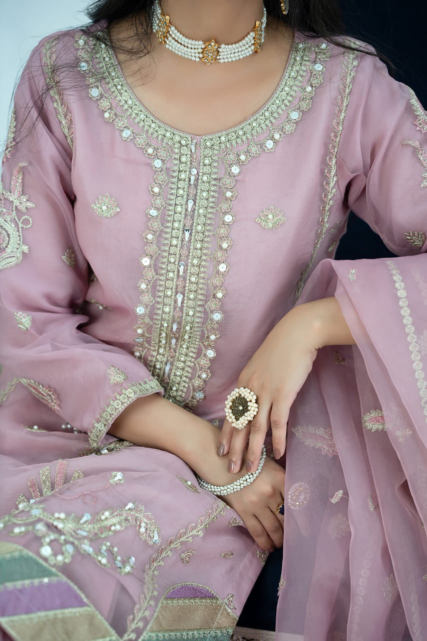 organza Gharara in Pink