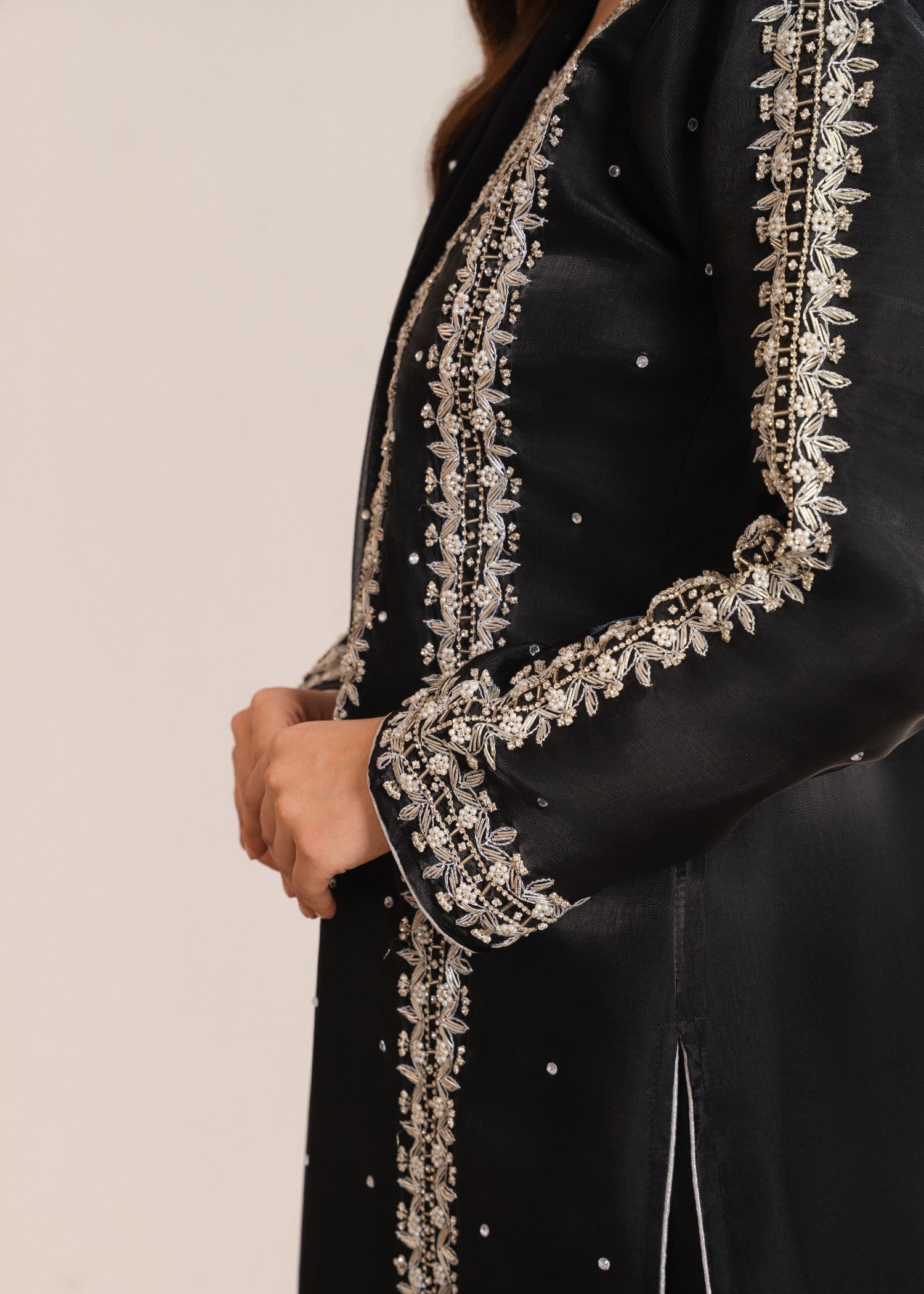 satin silk Kurta Set in Black
